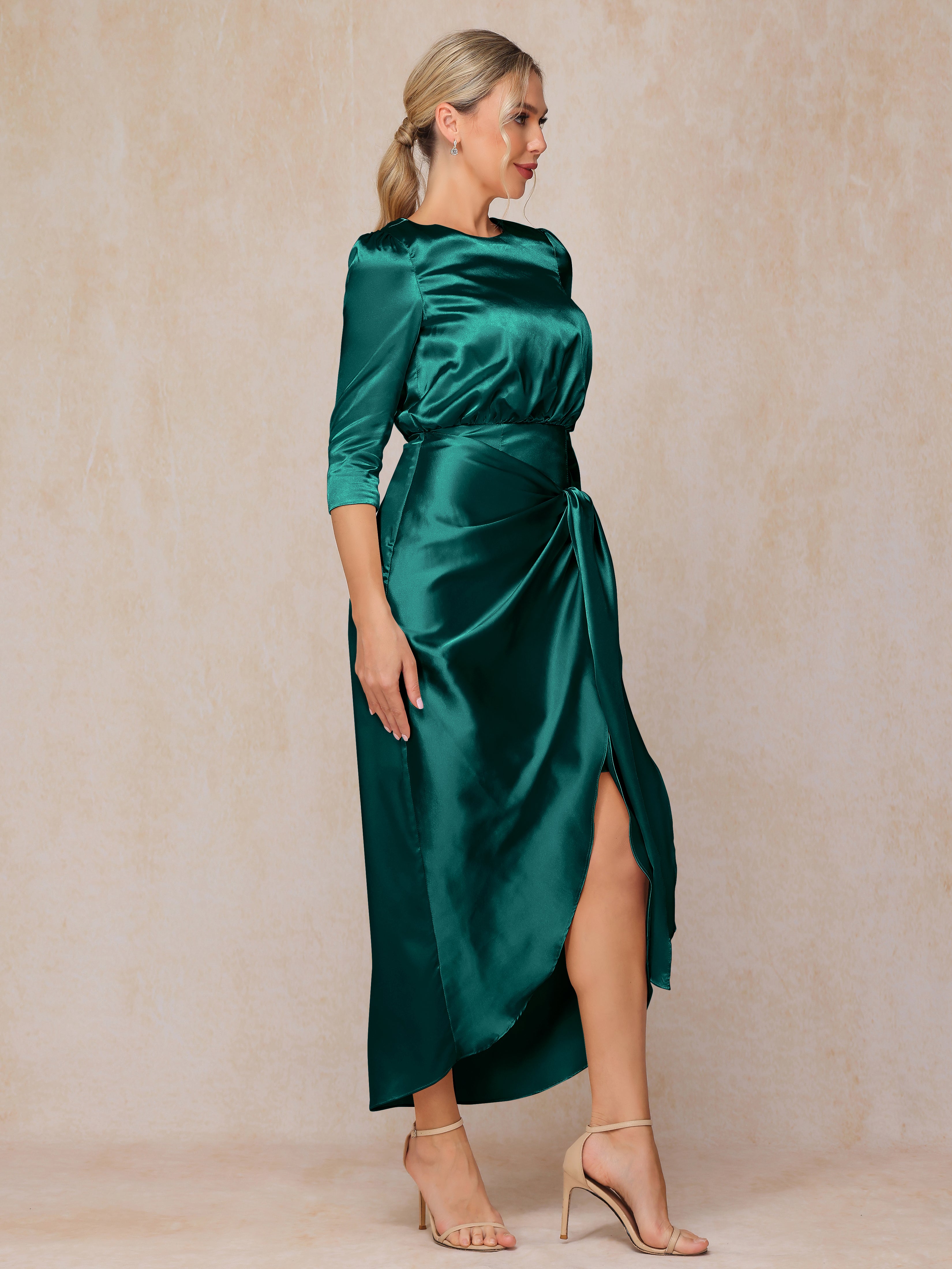 Half Sleeves Ankle Length Soft Satin Mother Of The Bride Dress