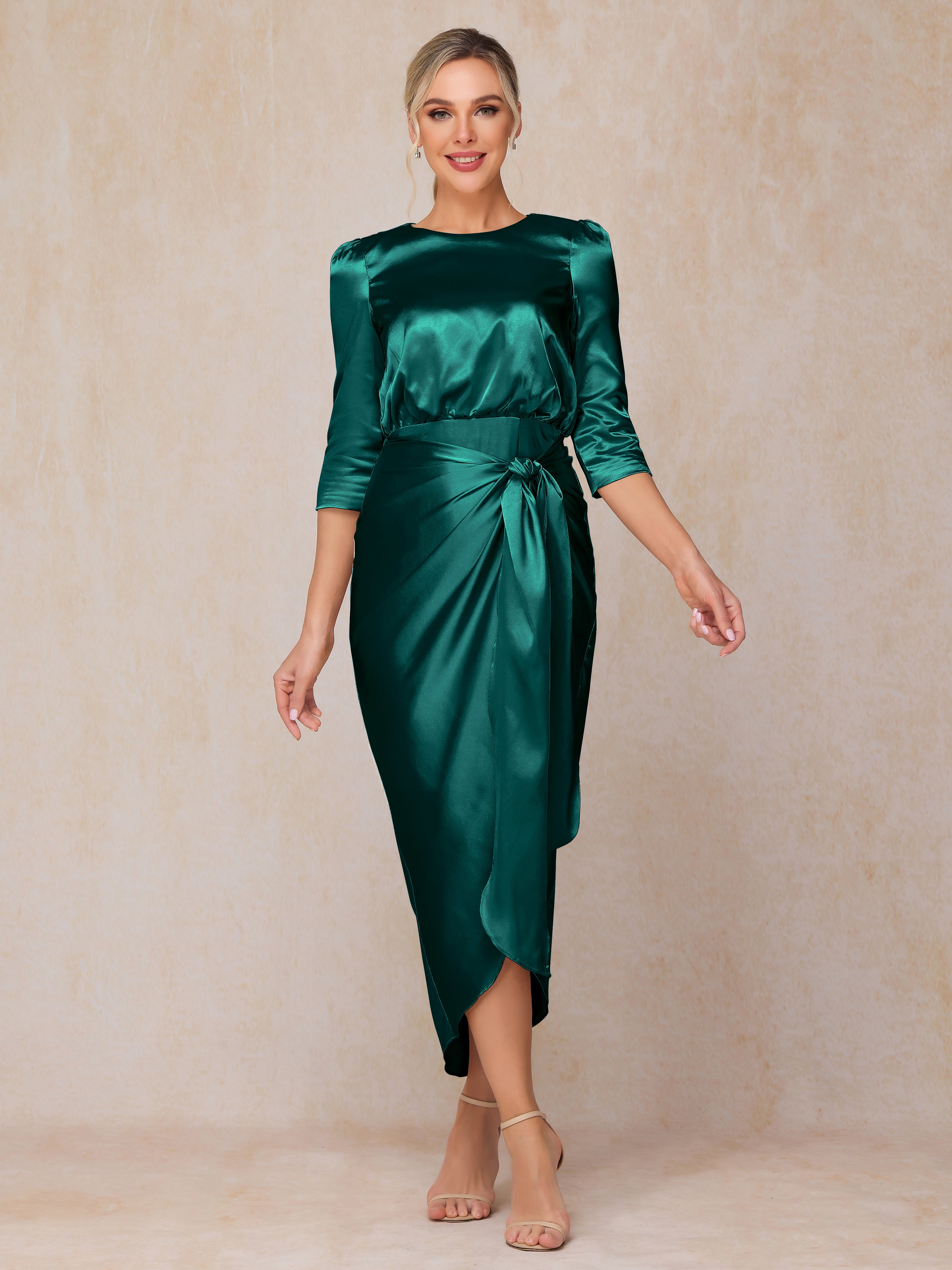 Half Sleeves Ankle Length Soft Satin Mother Of The Bride Dress