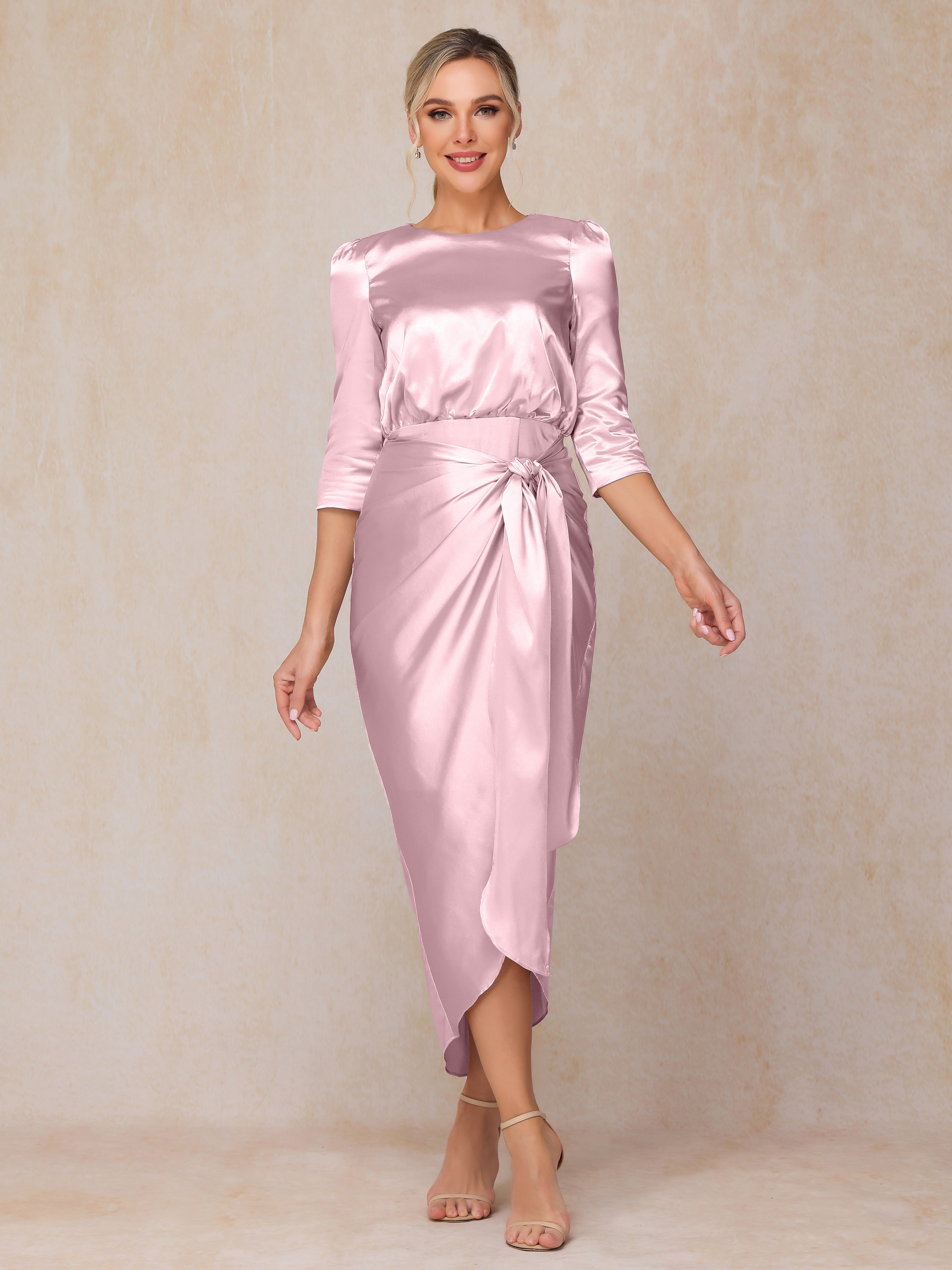 Half Sleeves Ankle Length Soft Satin Mother Of The Bride Dress