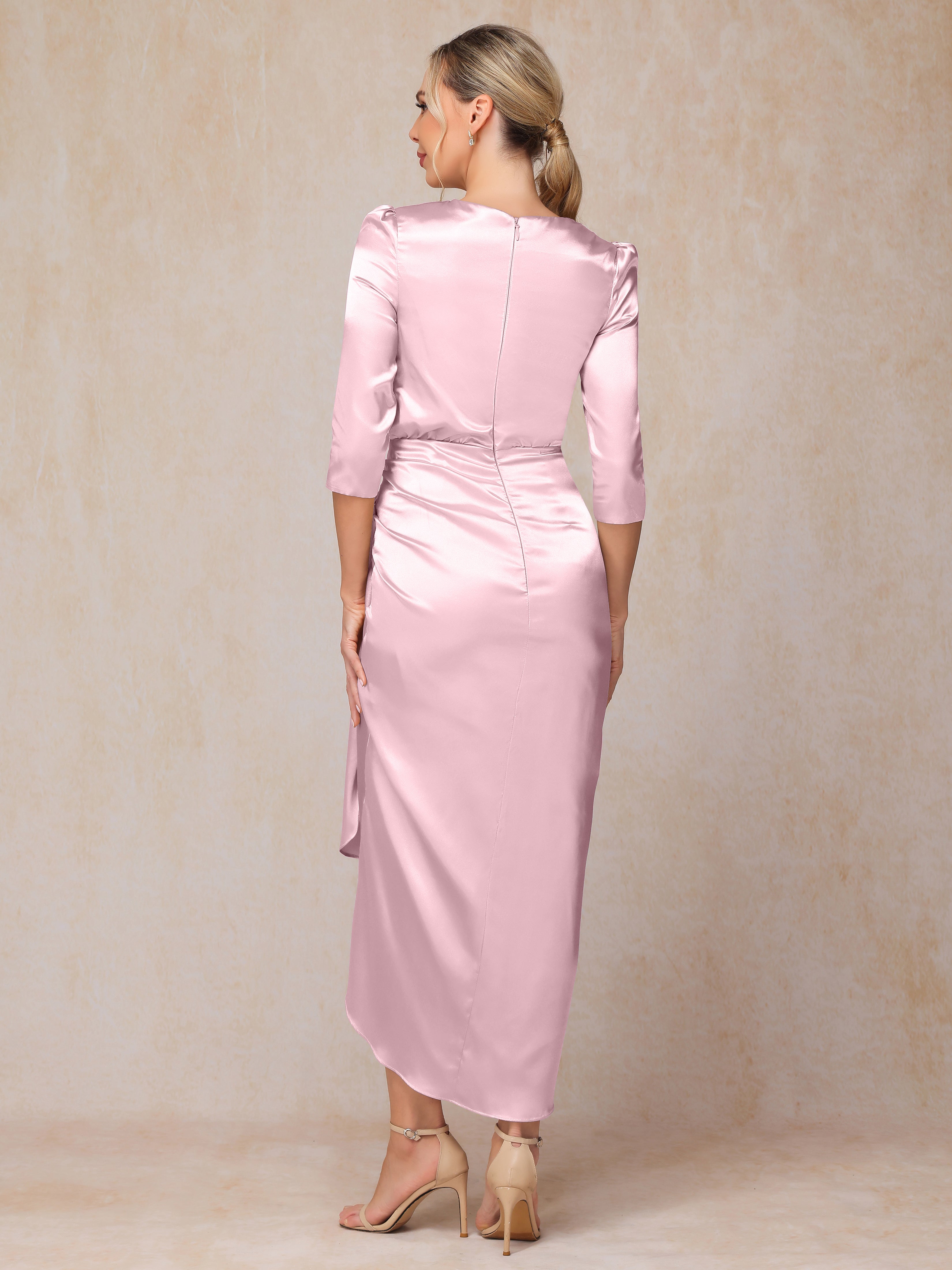 Half Sleeves Ankle Length Soft Satin Mother Of The Bride Dress