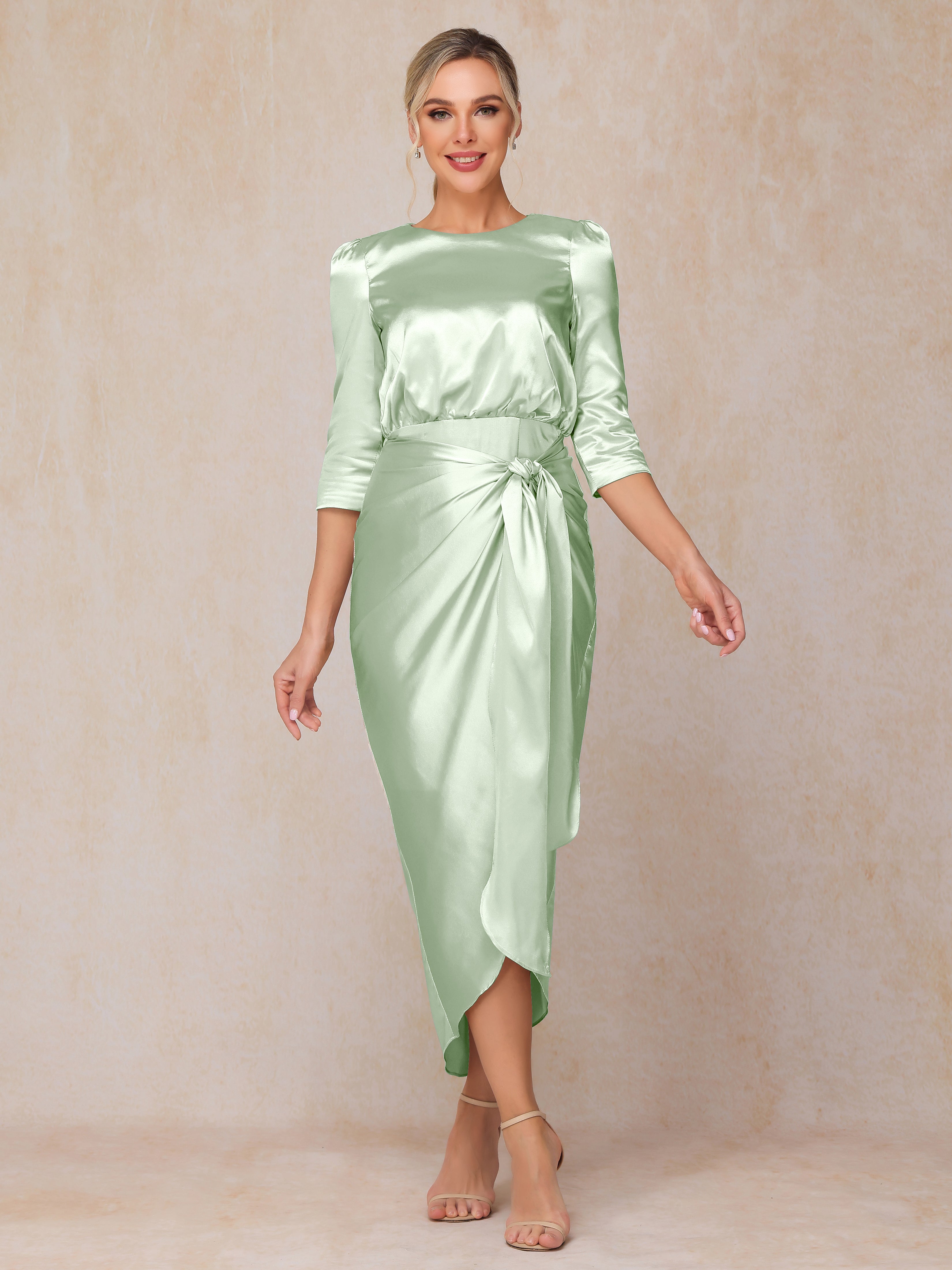 Half Sleeves Ankle Length Soft Satin Mother Of The  Groom Dress