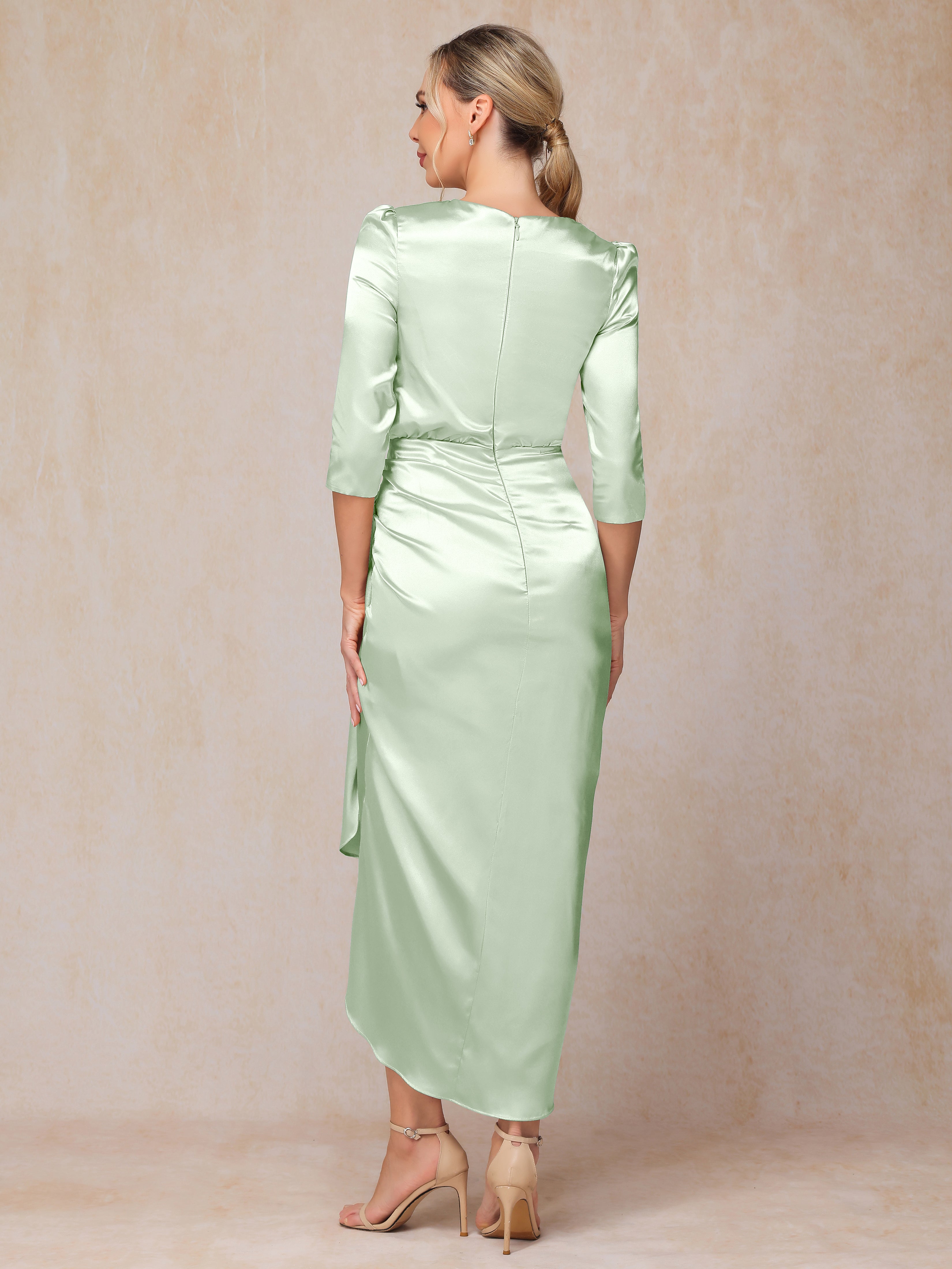 Half Sleeves Ankle Length Soft Satin Mother Of The  Groom Dress