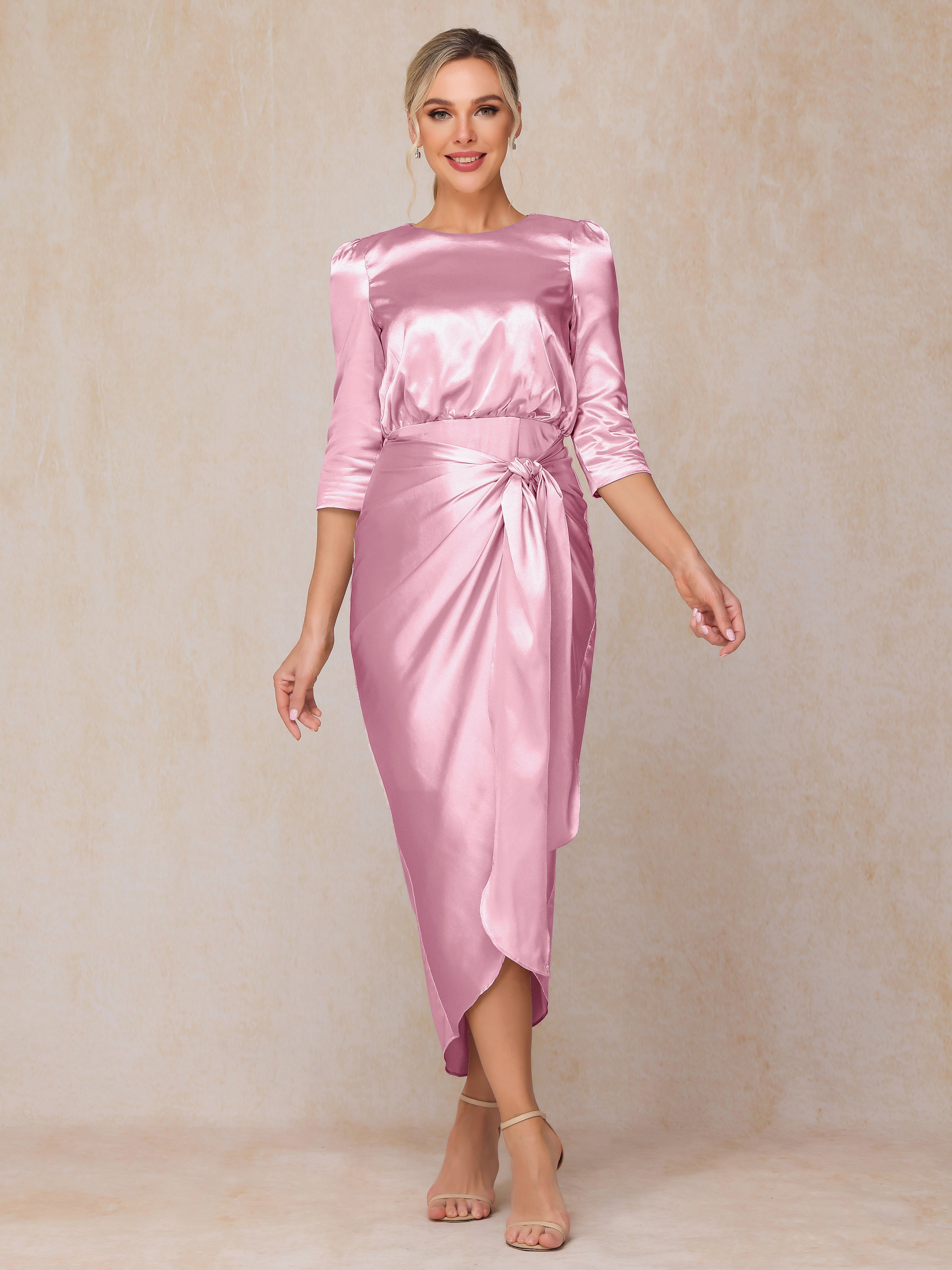 Half Sleeves Ankle Length Soft Satin Mother Of The  Groom Dress