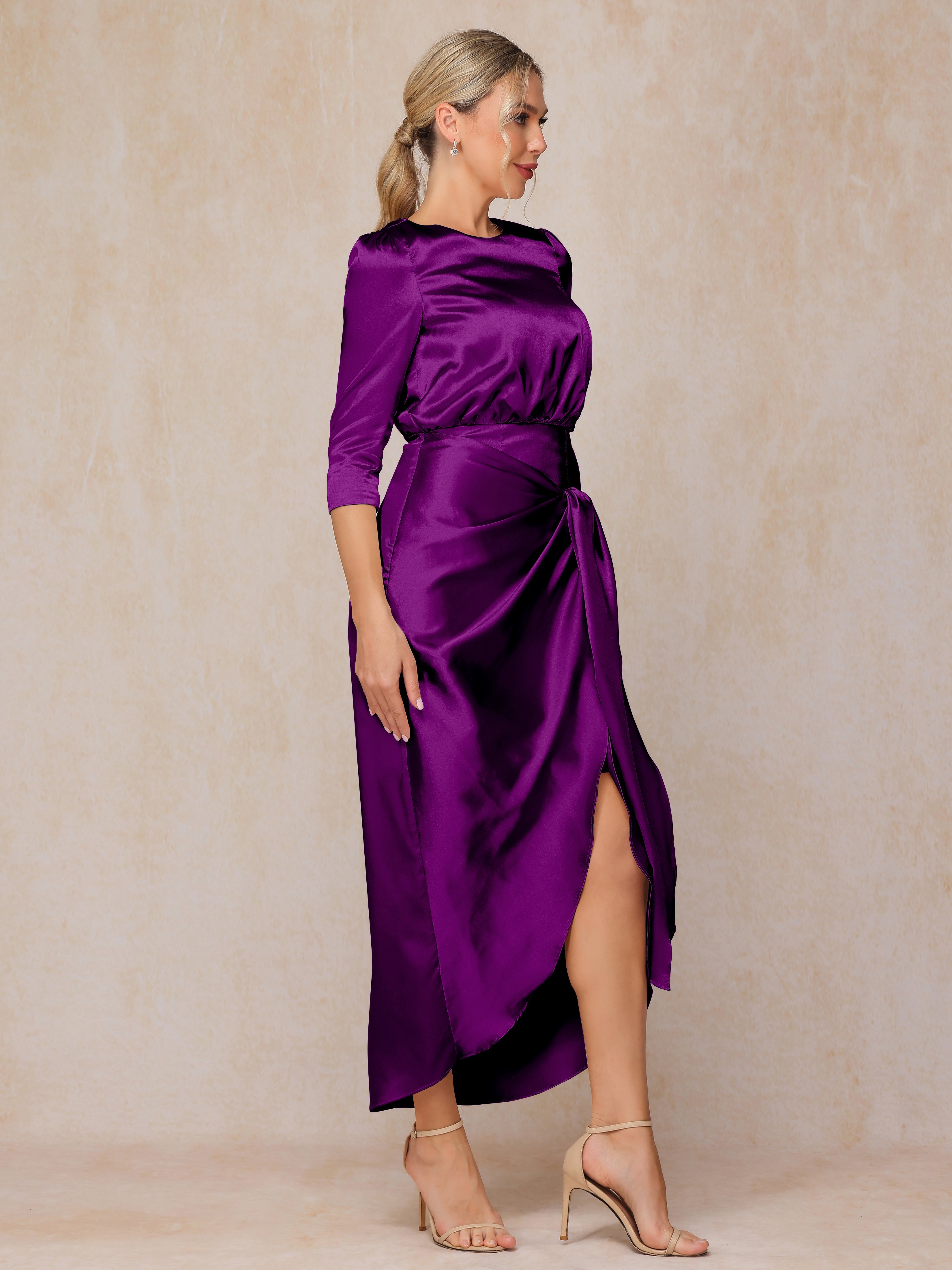 Half Sleeves Ankle Length Soft Satin Mother Of The  Groom Dress