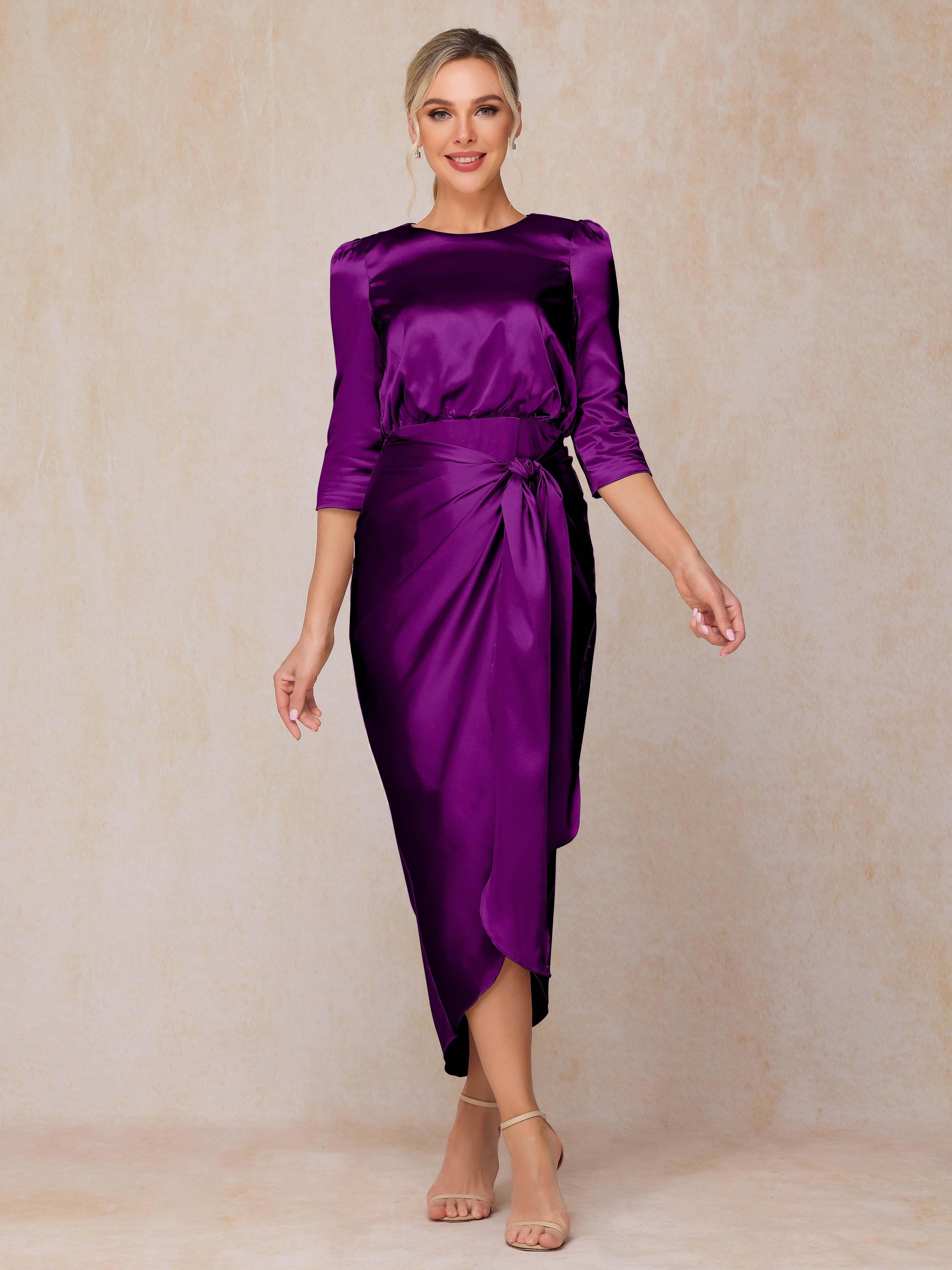 Half Sleeves Ankle Length Soft Satin Mother Of The  Groom Dress