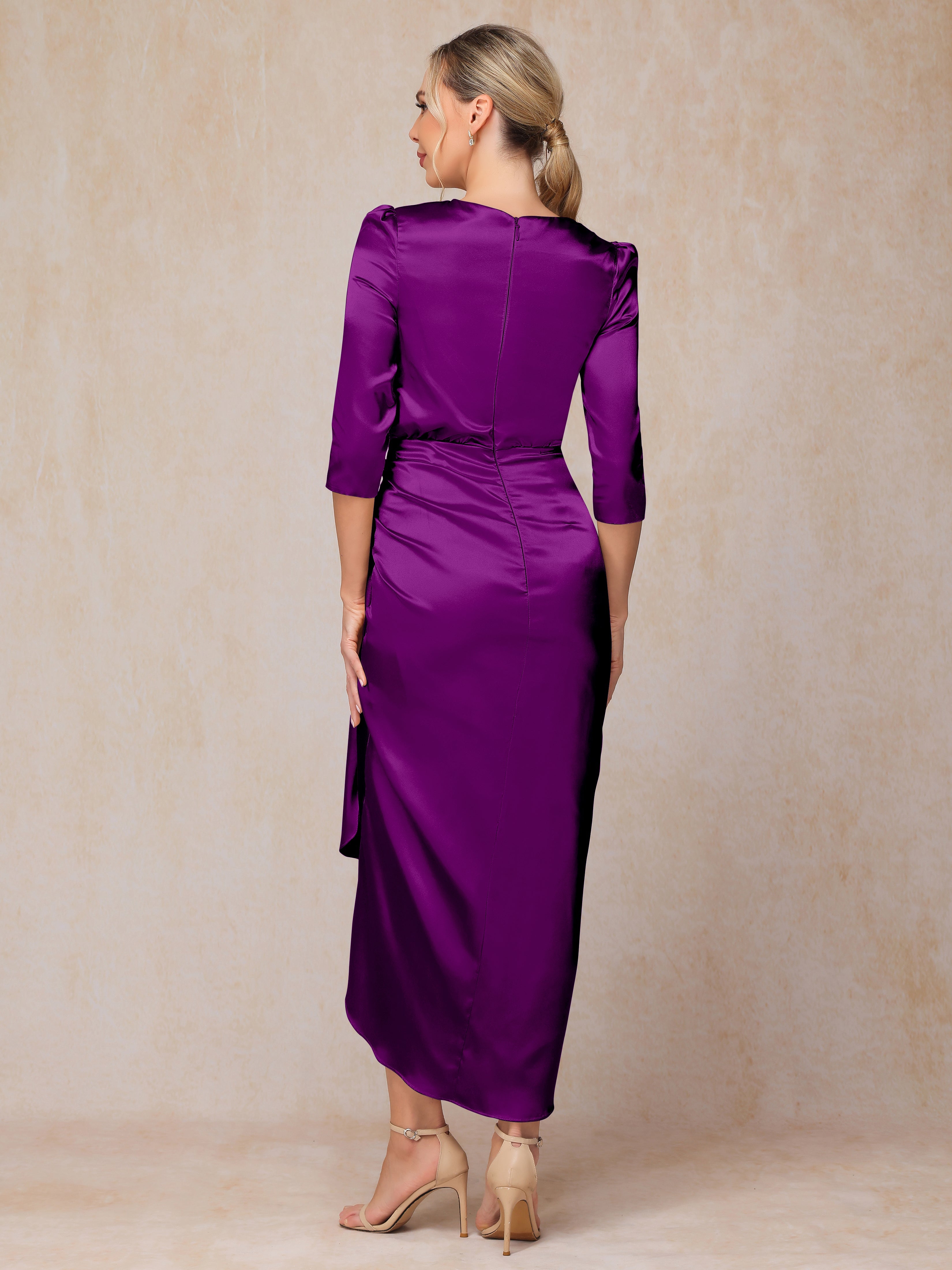 Half Sleeves Ankle Length Soft Satin Mother Of The  Groom Dress