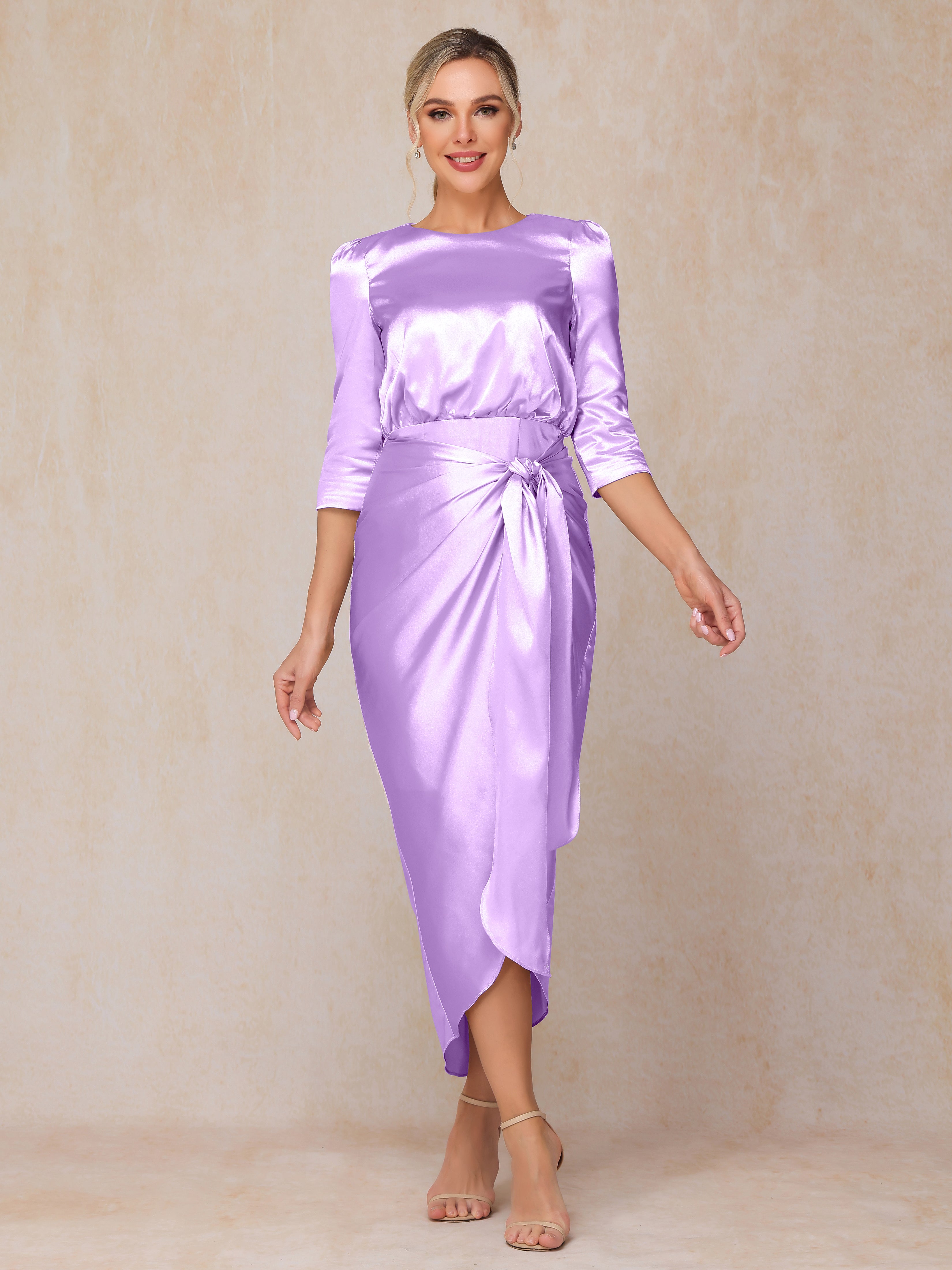 Half Sleeves Ankle Length Soft Satin Mother Of The Bride Dress