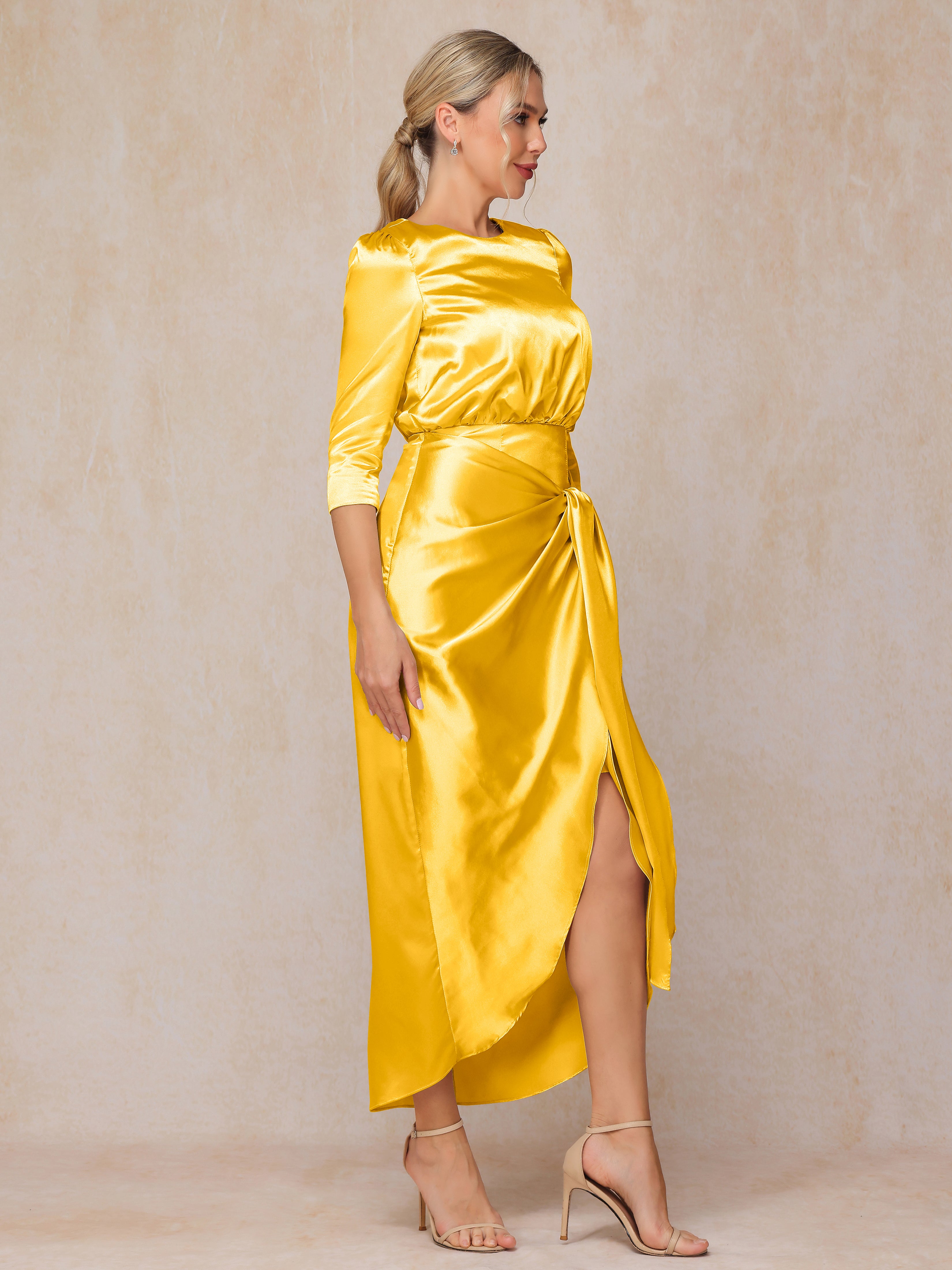 Half Sleeves Ankle Length Soft Satin Mother Of The Bride Dress