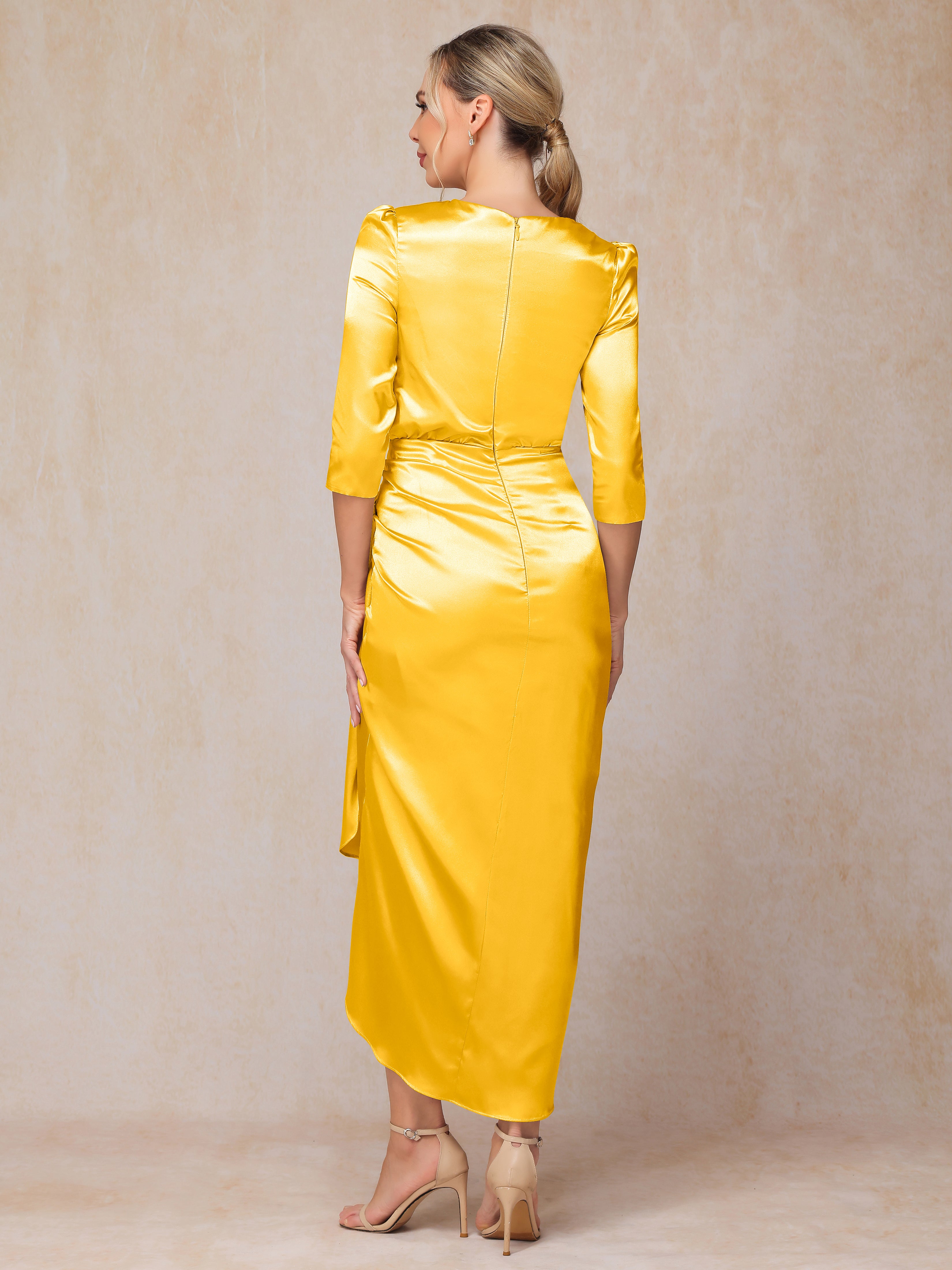 Half Sleeves Ankle Length Soft Satin Mother Of The Bride Dress