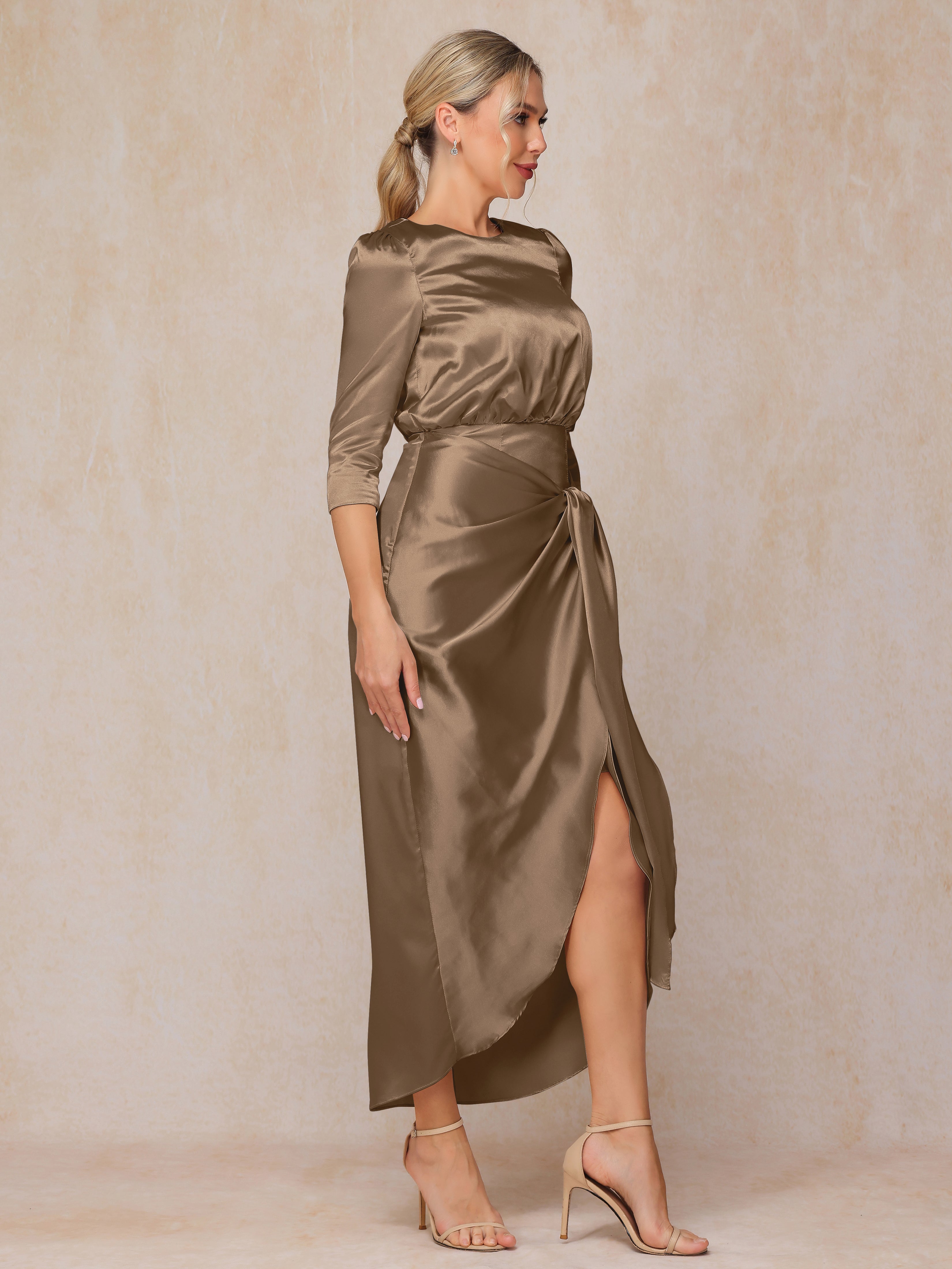 Half Sleeves Ankle Length Soft Satin Mother Of The Bride Dress