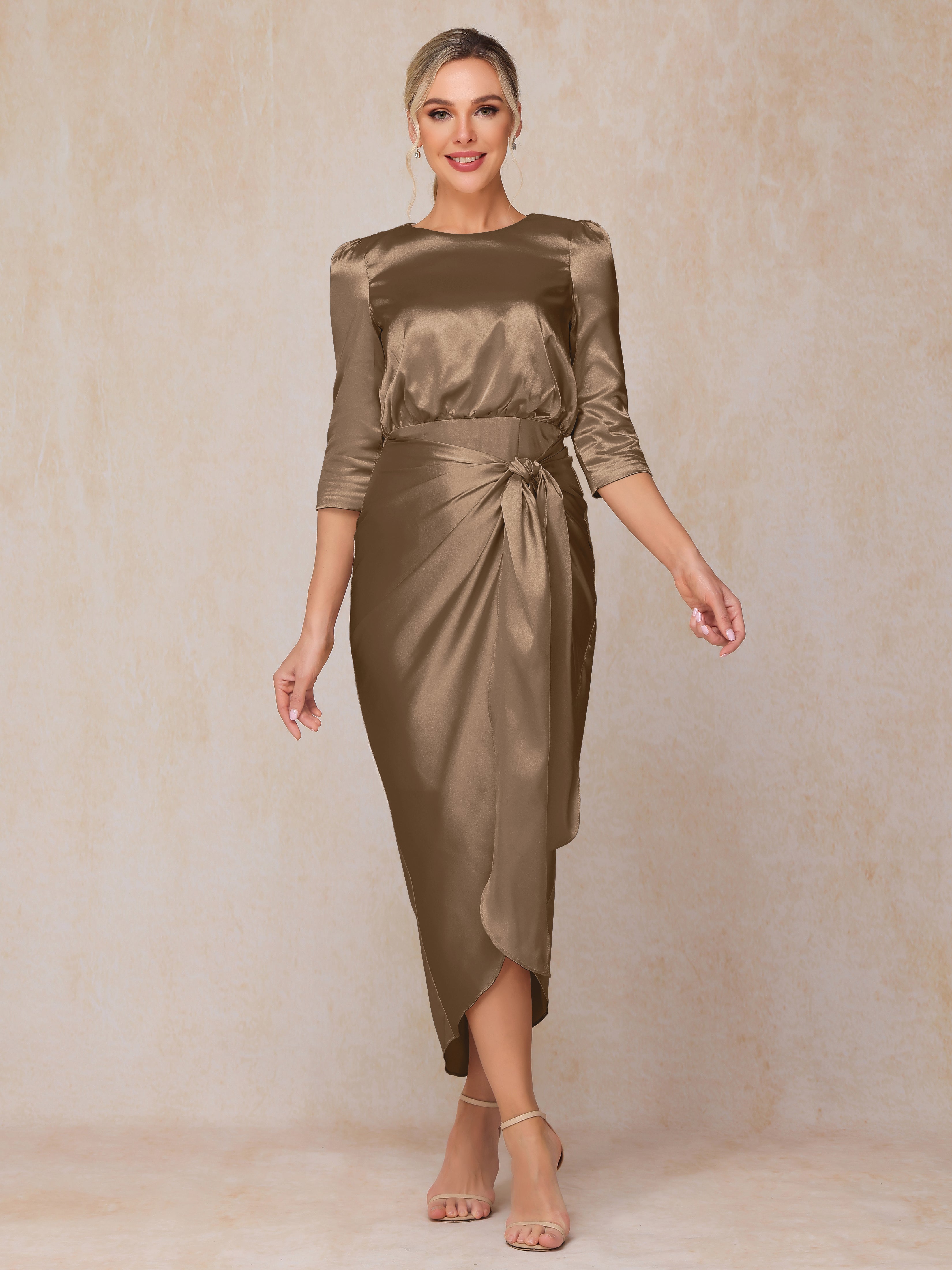 Half Sleeves Ankle Length Soft Satin Mother Of The  Groom Dress