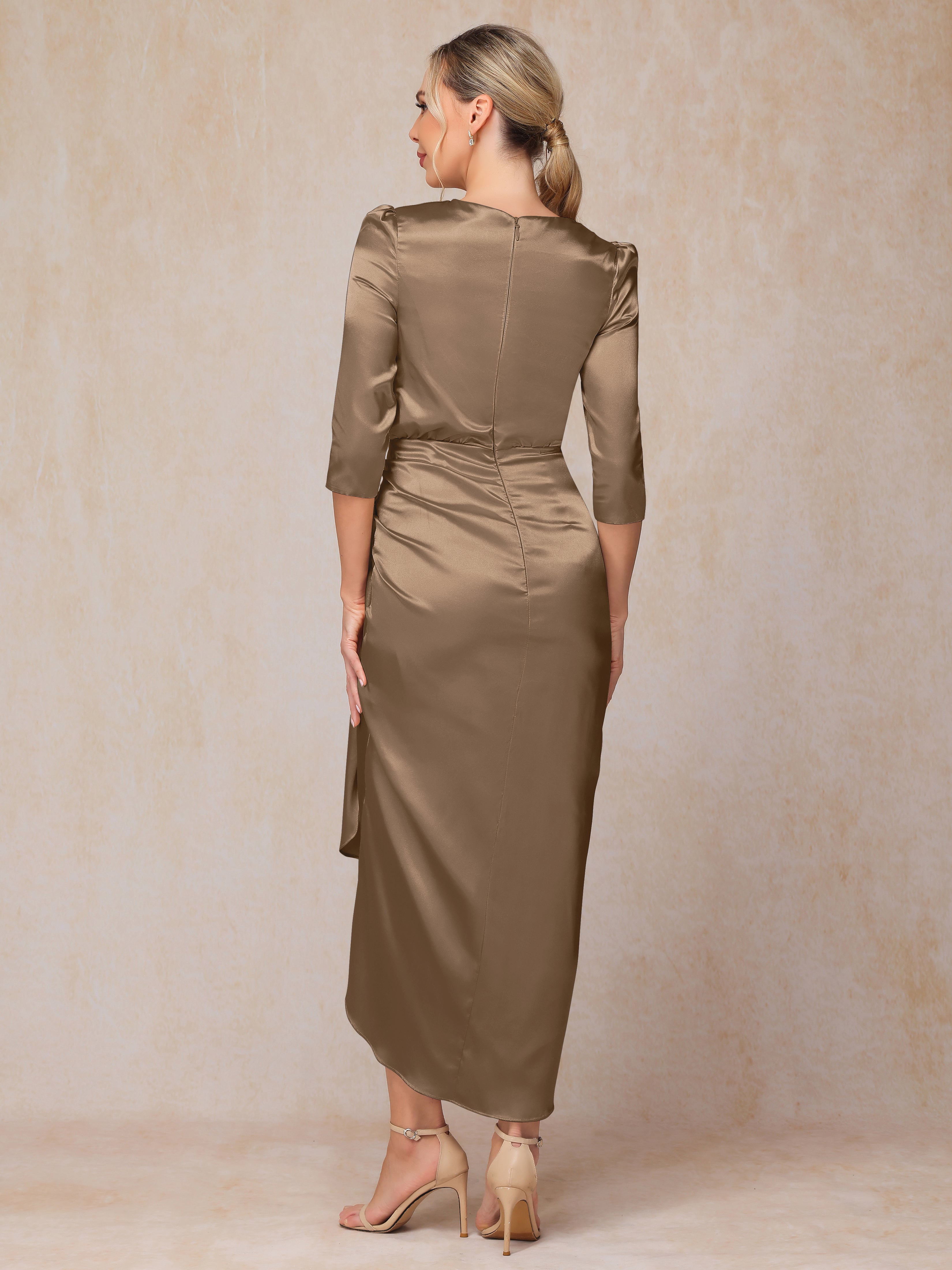 Half Sleeves Ankle Length Soft Satin Mother Of The  Groom Dress