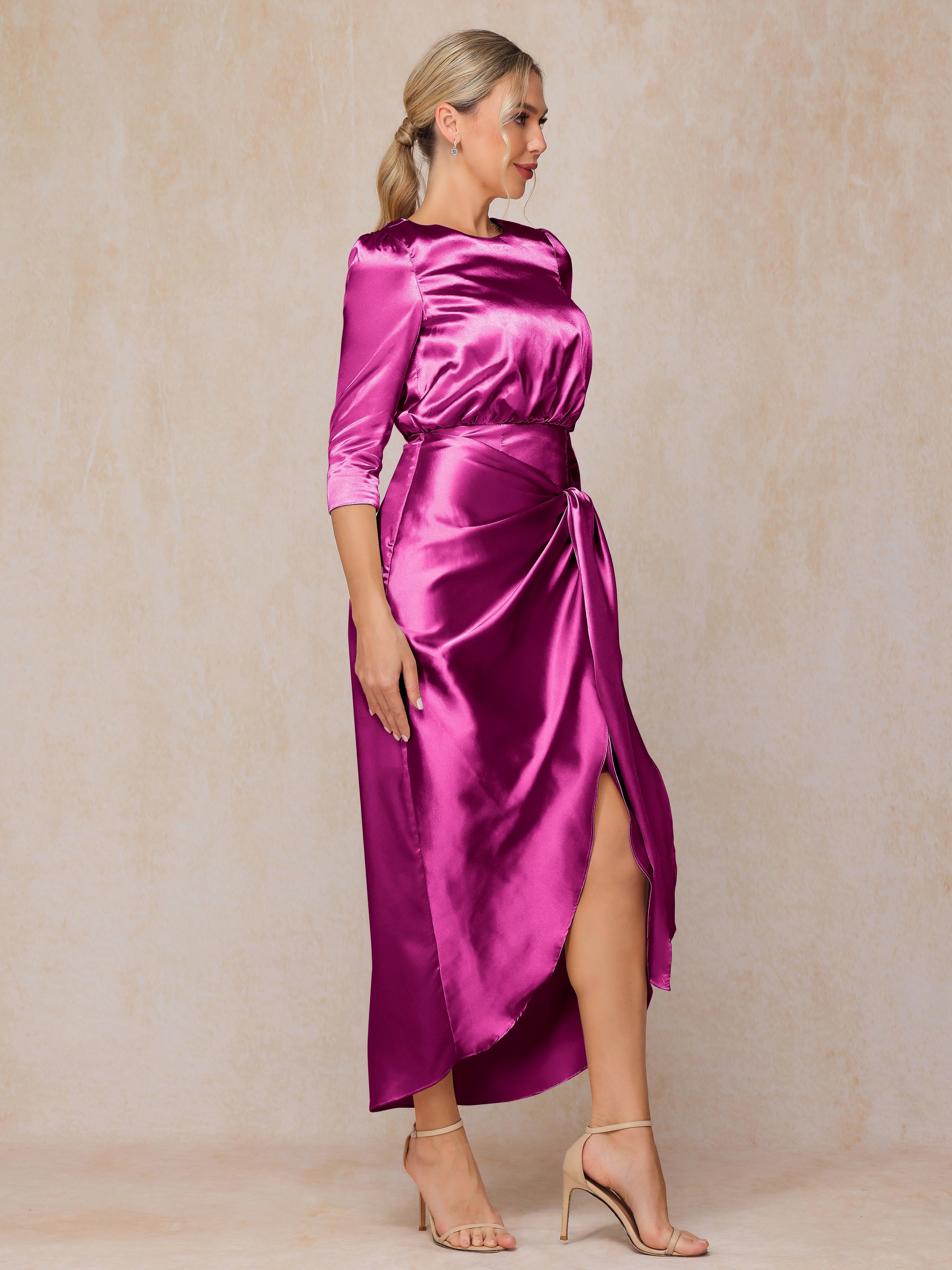 Half Sleeves Ankle Length Soft Satin Mother Of The  Groom Dress