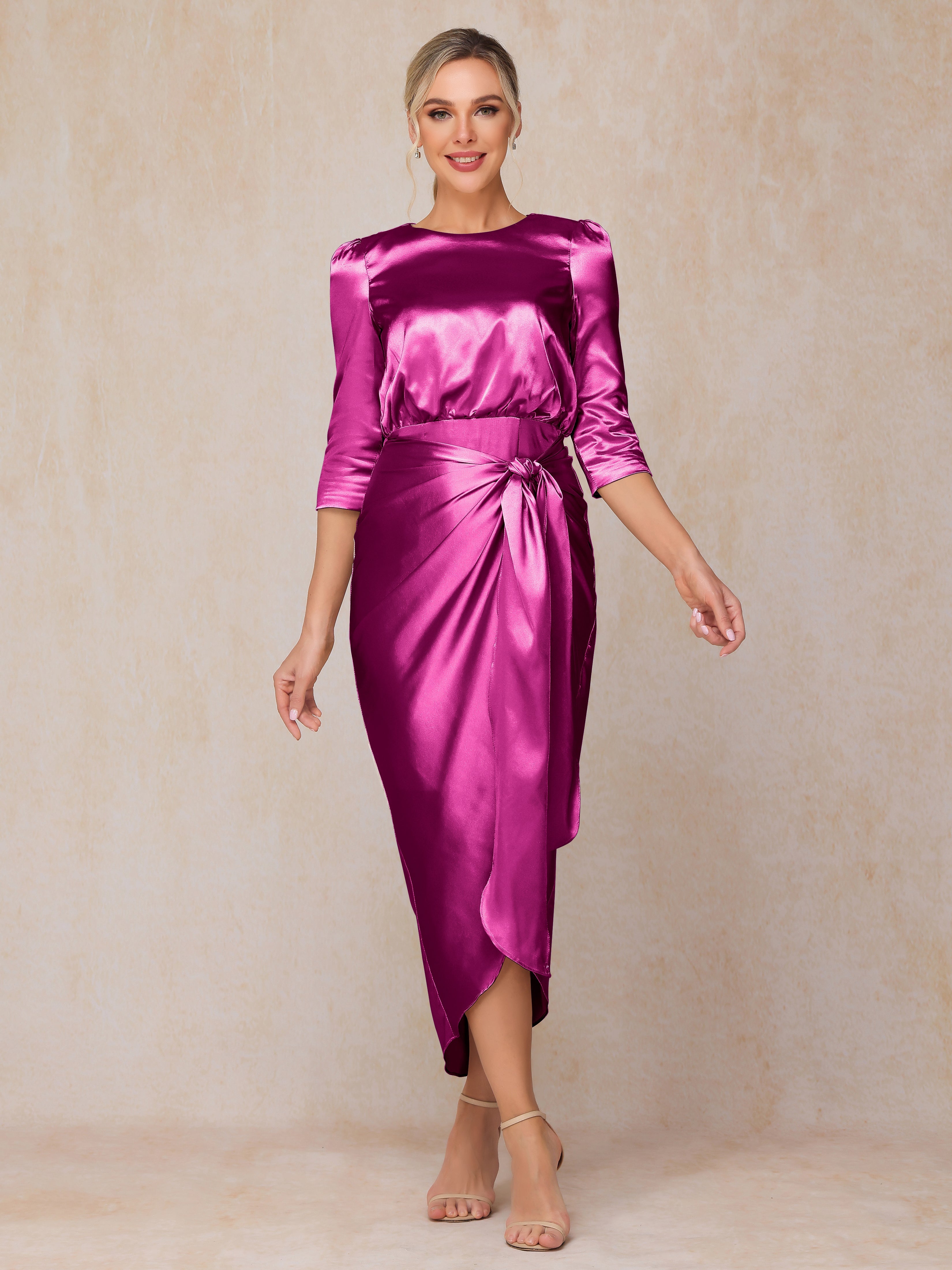 Half Sleeves Ankle Length Soft Satin Mother Of The  Groom Dress