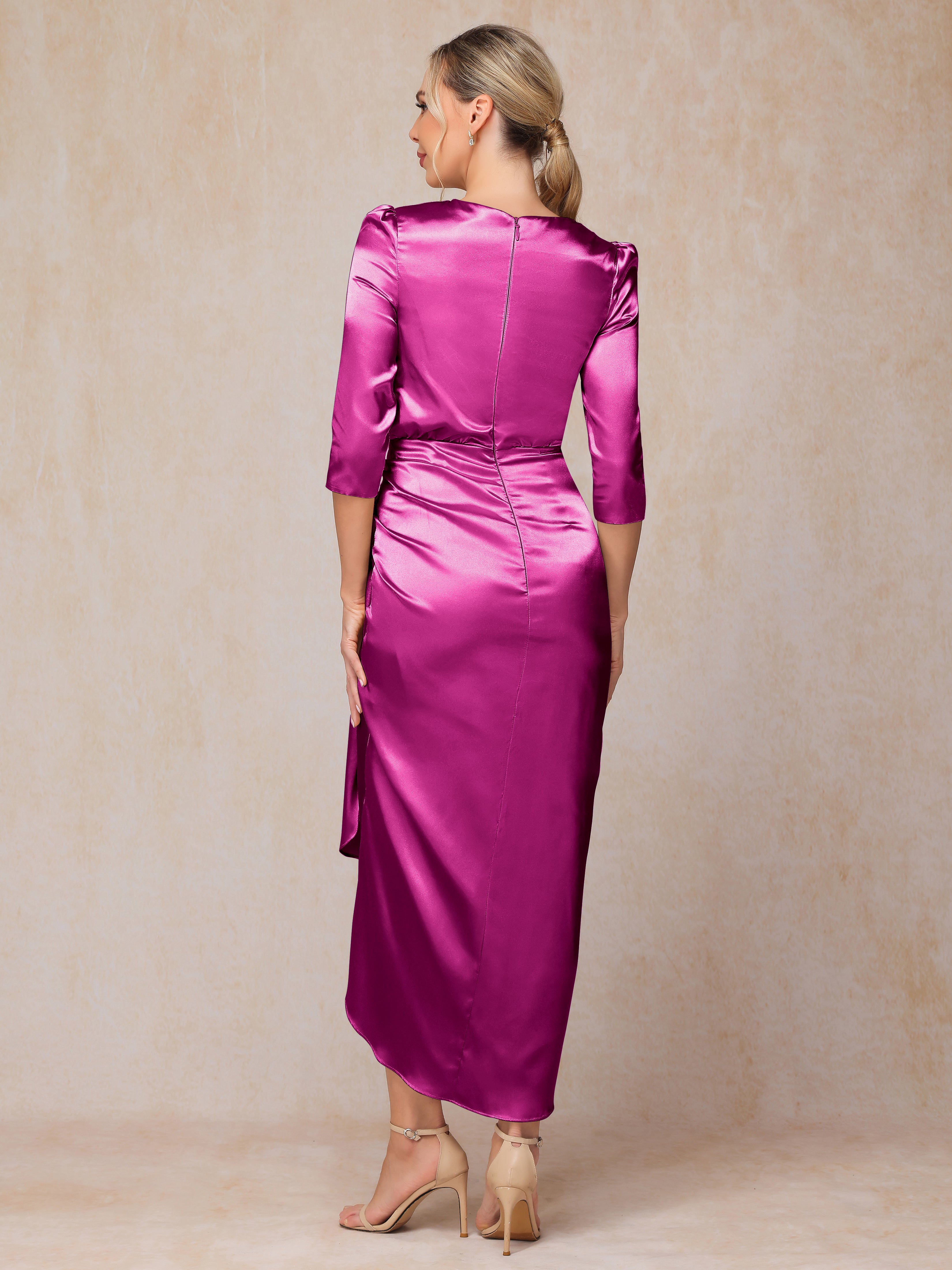 Half Sleeves Ankle Length Soft Satin Mother Of The Bride Dress