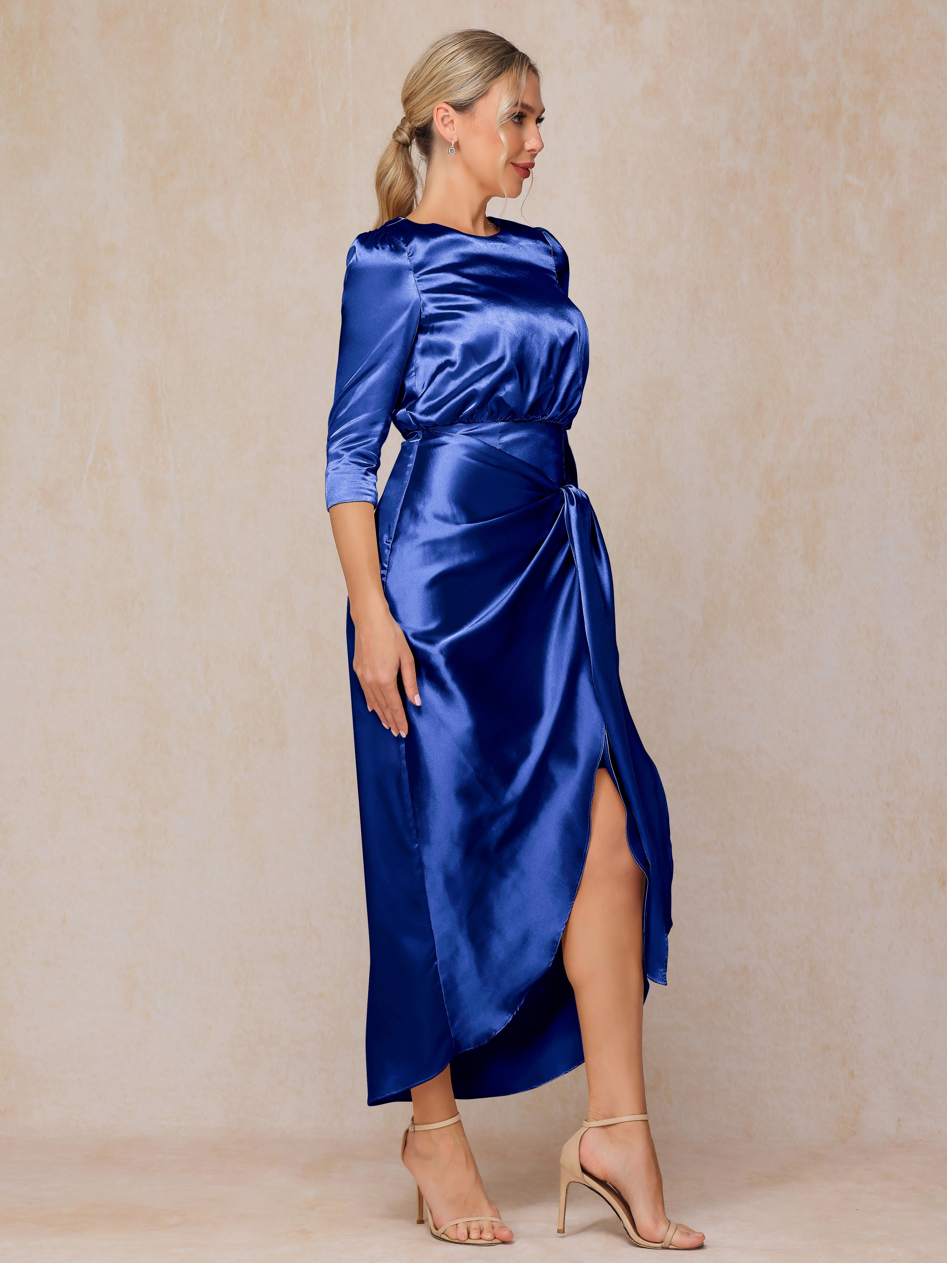 Half Sleeves Ankle Length Soft Satin Mother Of The  Groom Dress