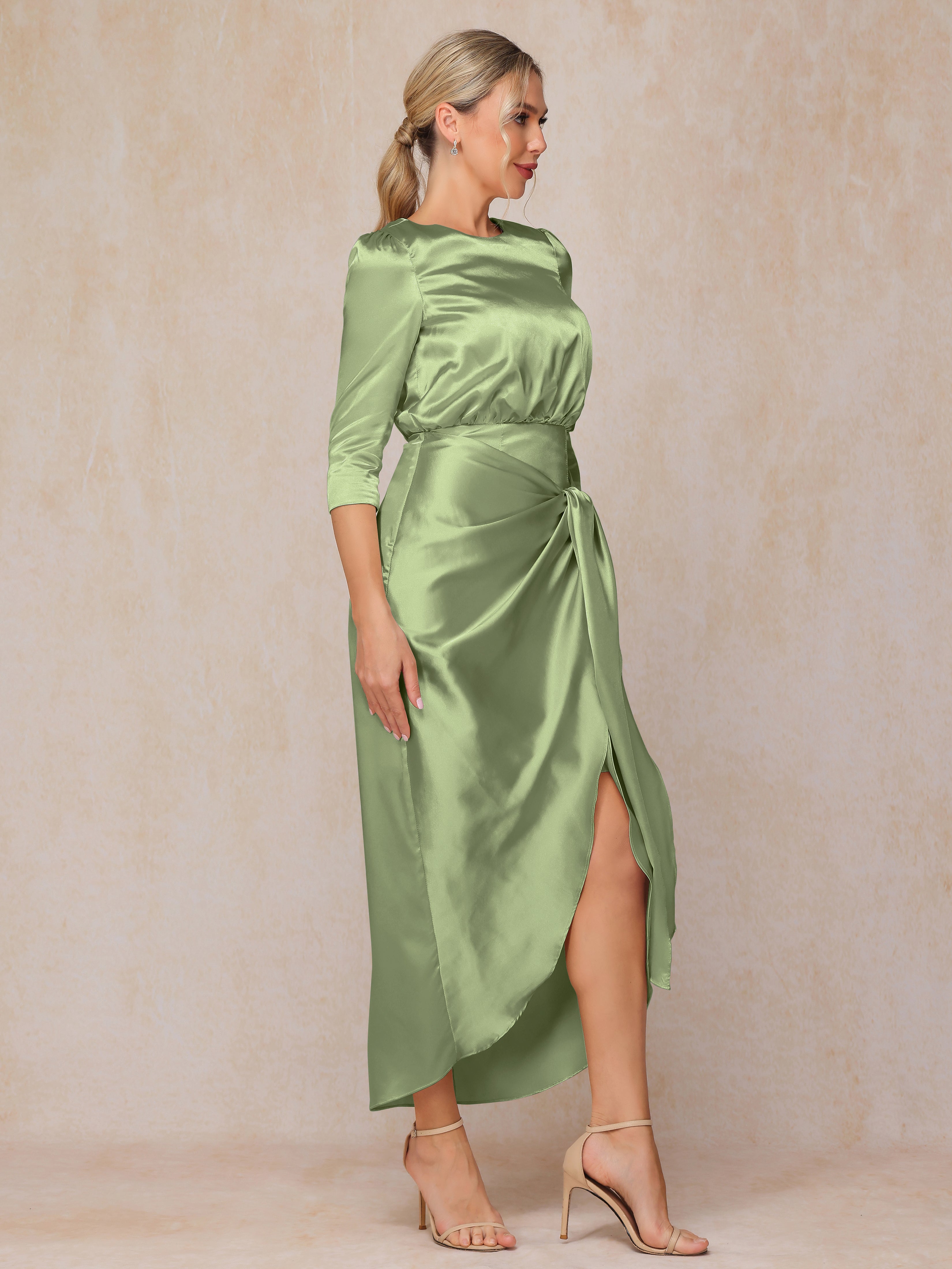 Half Sleeves Ankle Length Soft Satin Mother Of The  Groom Dress