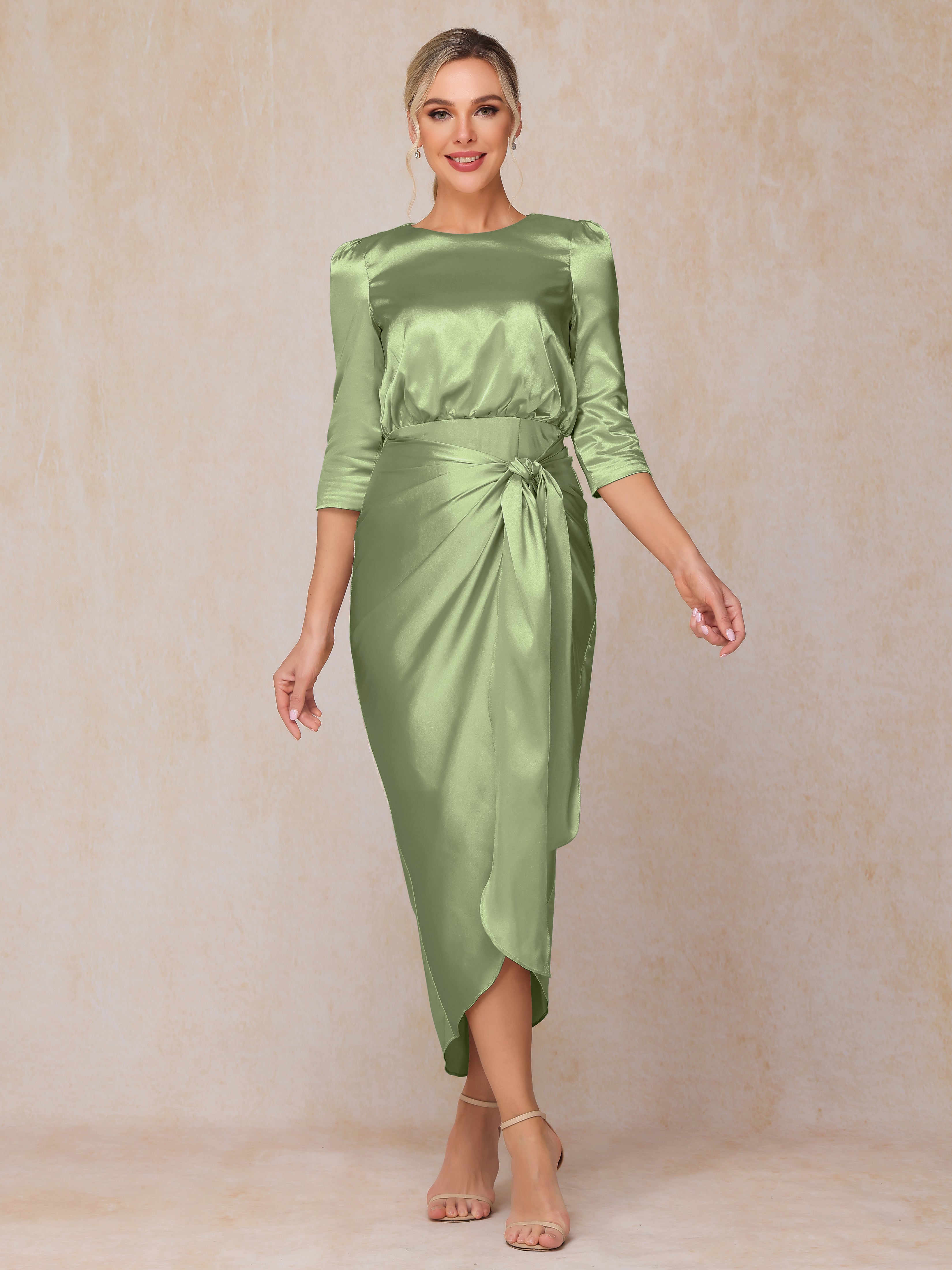 Half Sleeves Ankle Length Soft Satin Mother Of The Bride Dress