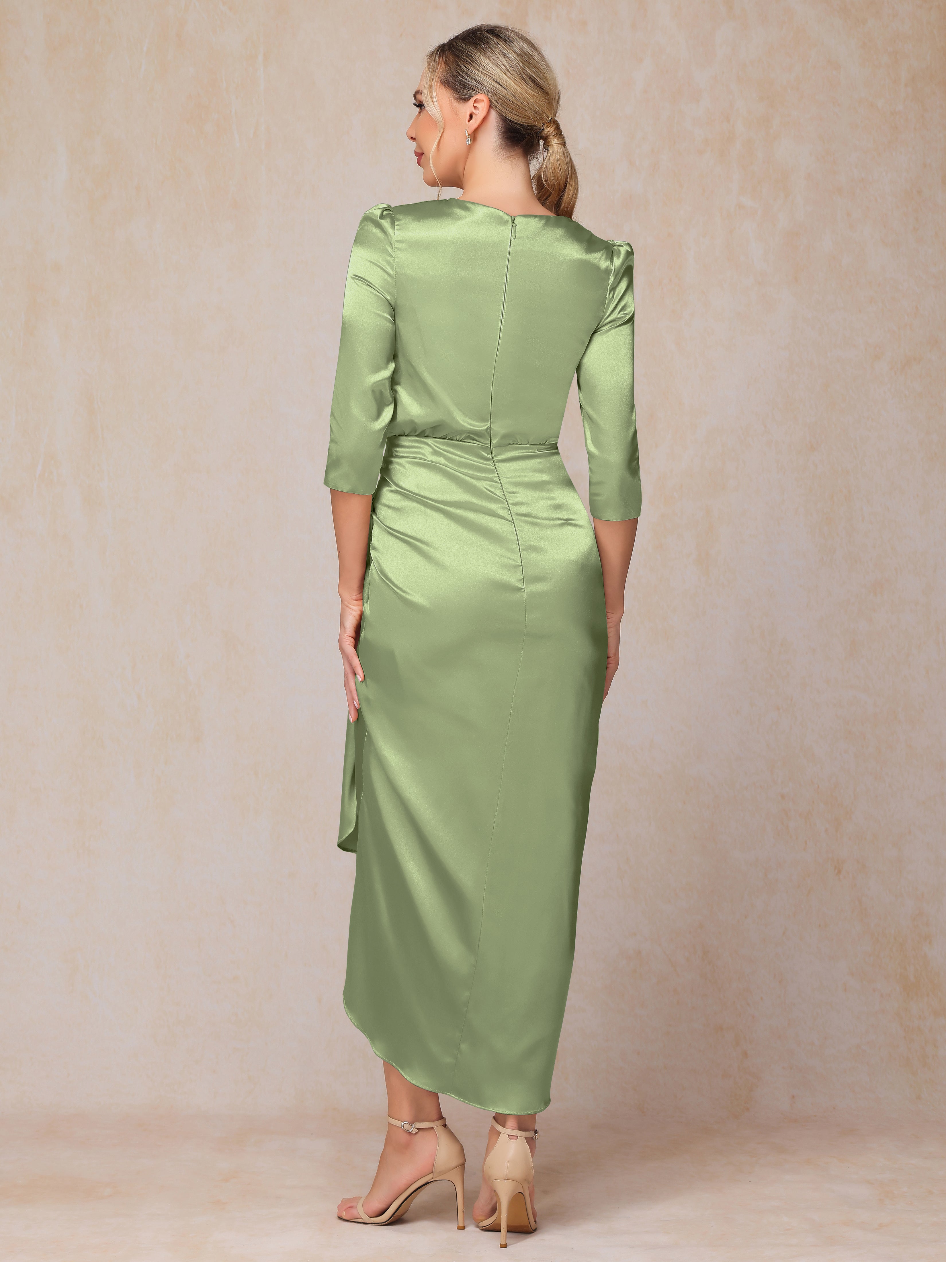 Half Sleeves Ankle Length Soft Satin Mother Of The  Groom Dress