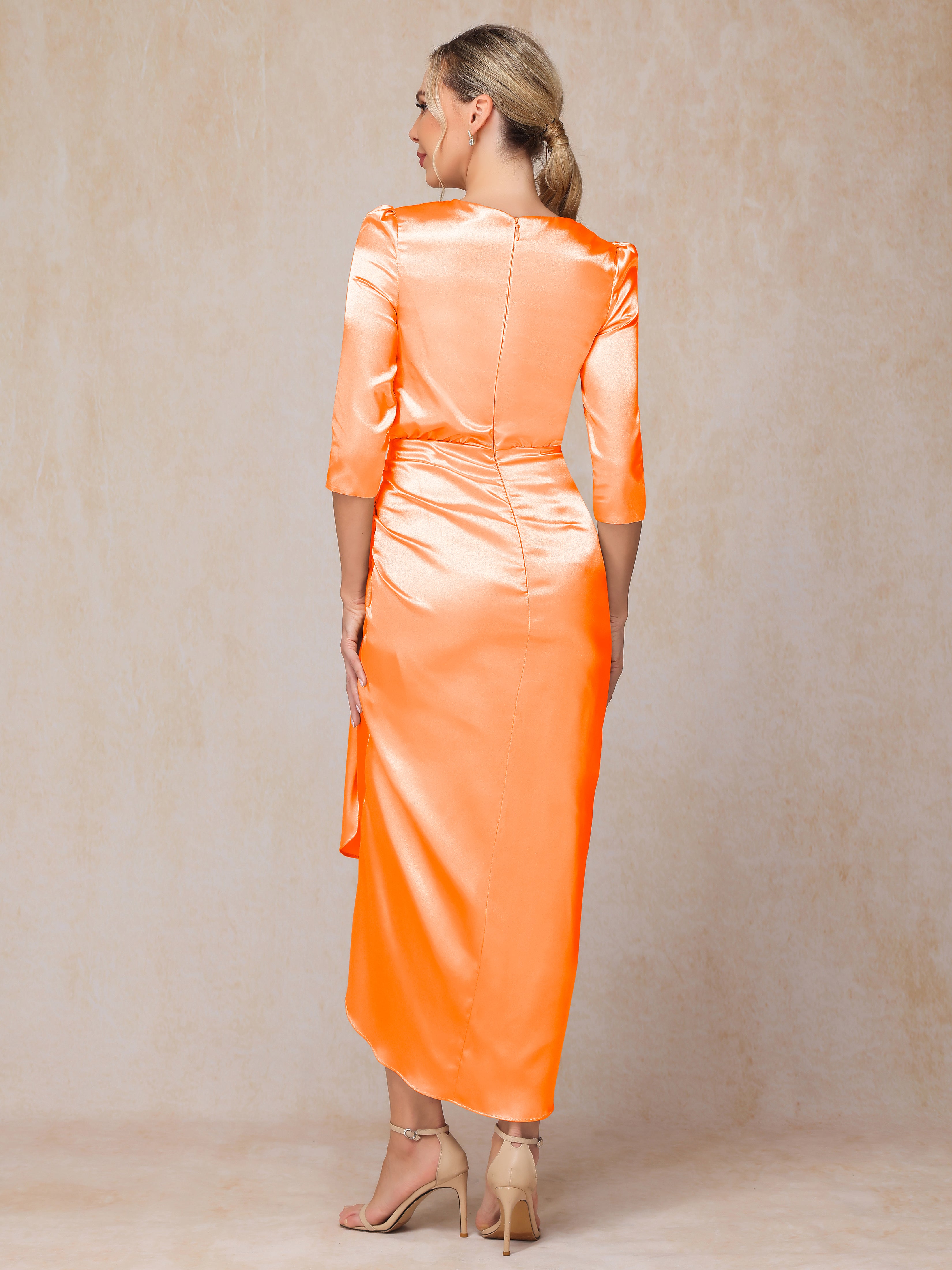 Half Sleeves Ankle Length Soft Satin Mother Of The Bride Dress