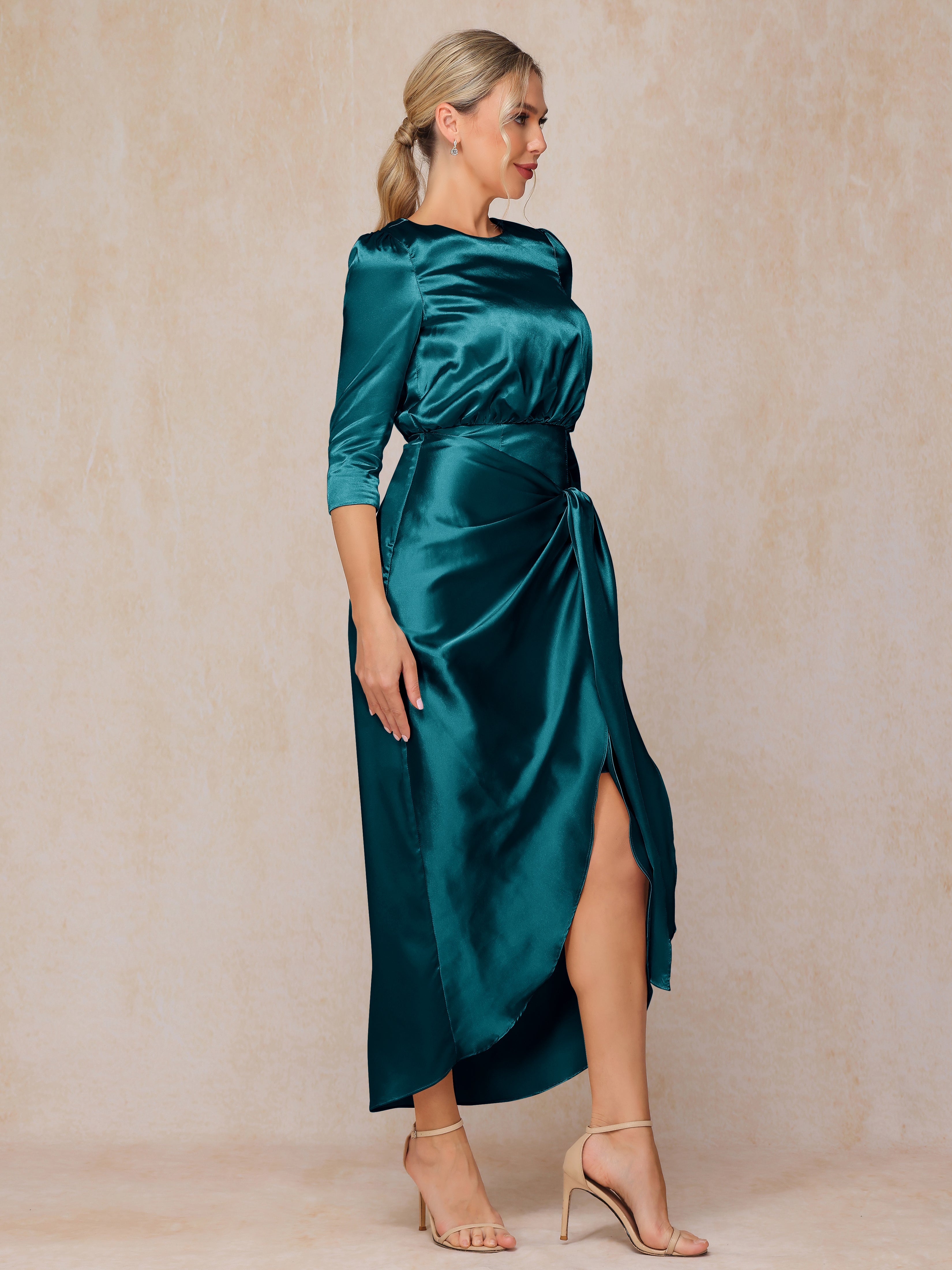 Half Sleeves Ankle Length Soft Satin Mother Of The  Groom Dress