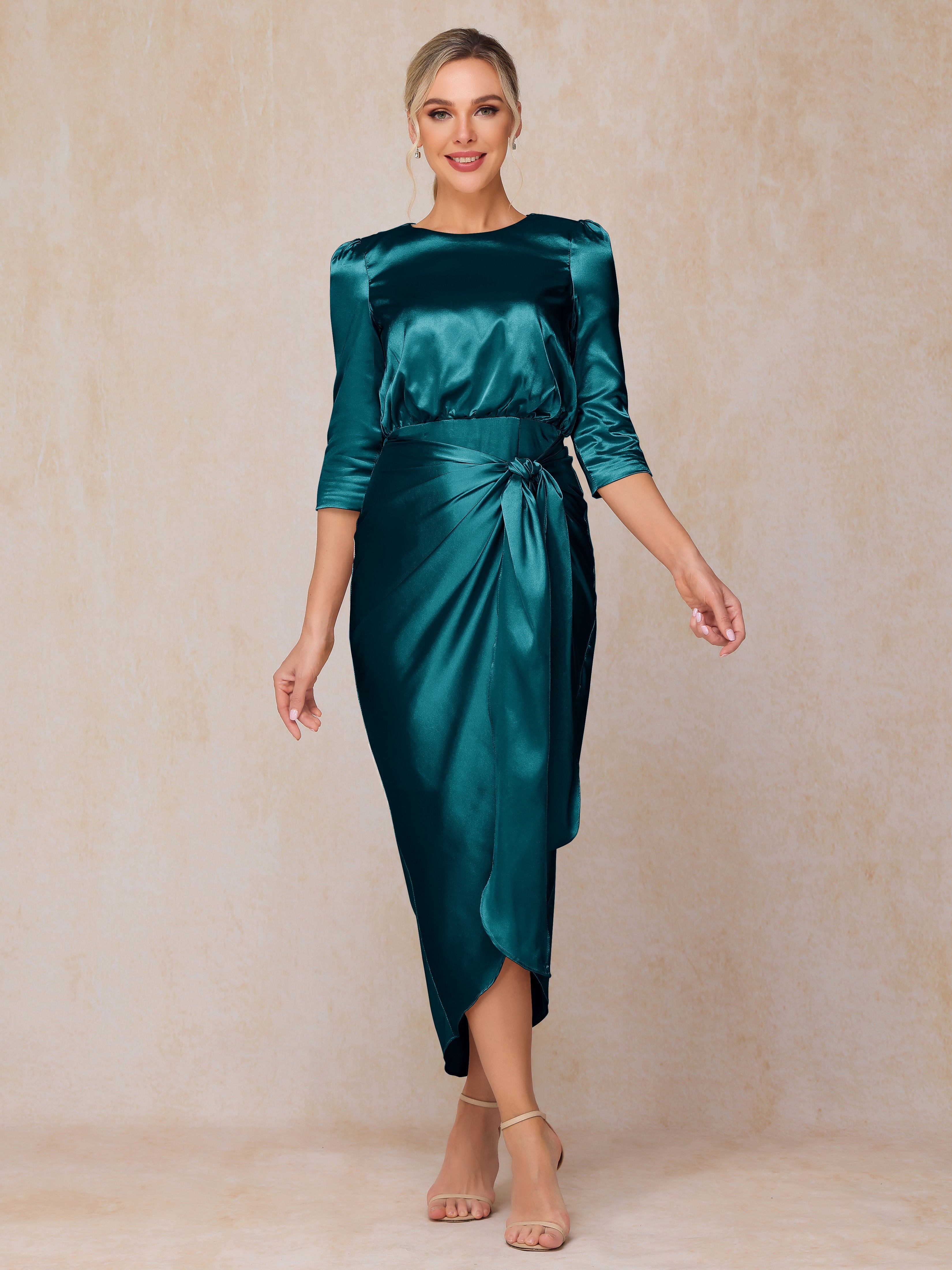 Half Sleeves Ankle Length Soft Satin Mother Of The  Groom Dress