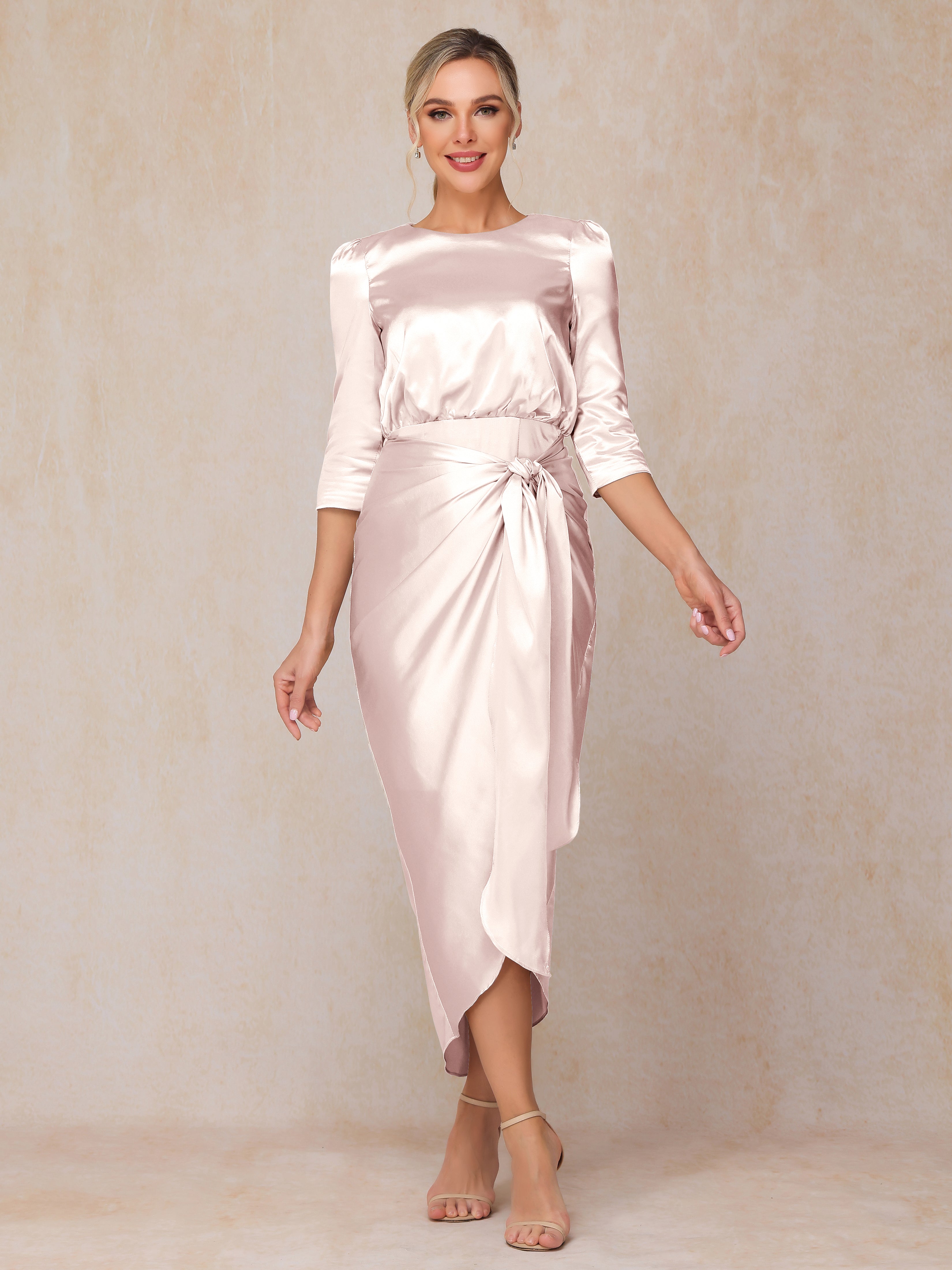 Half Sleeves Ankle Length Soft Satin Mother Of The Bride Dress