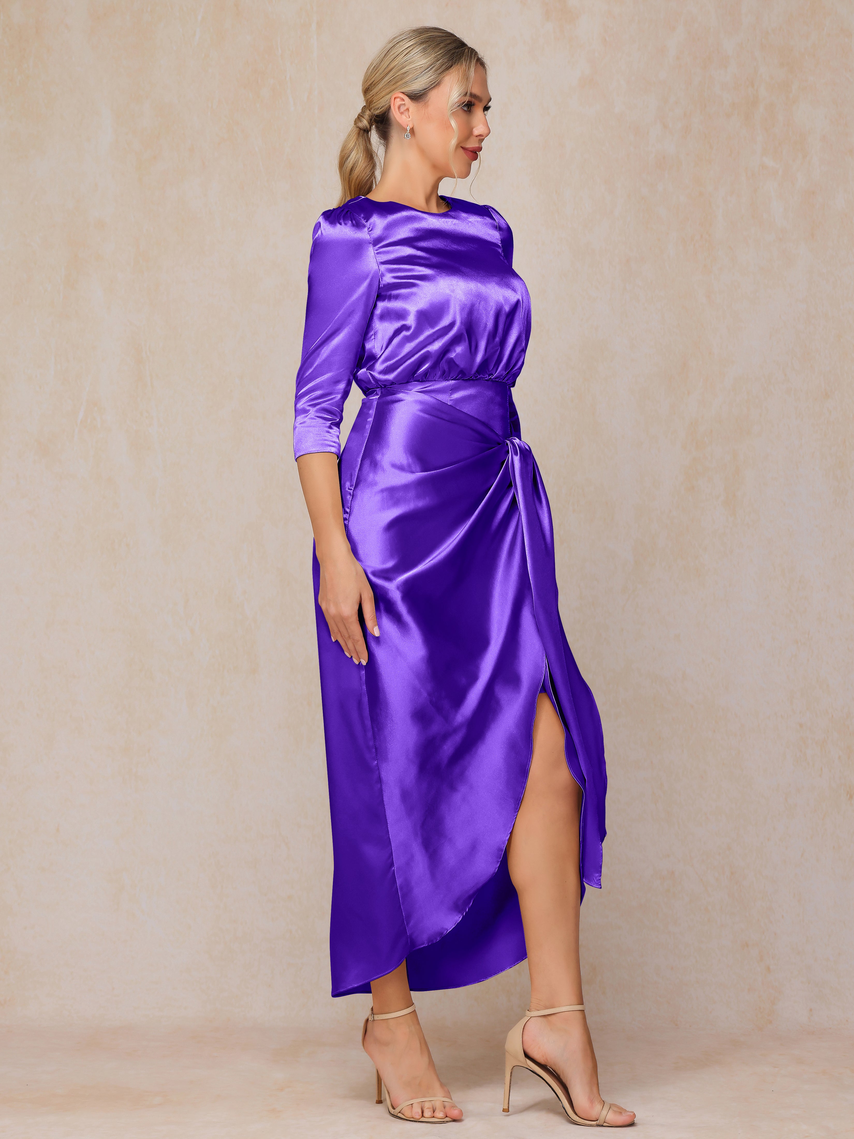 Half Sleeves Ankle Length Soft Satin Mother Of The Bride Dress