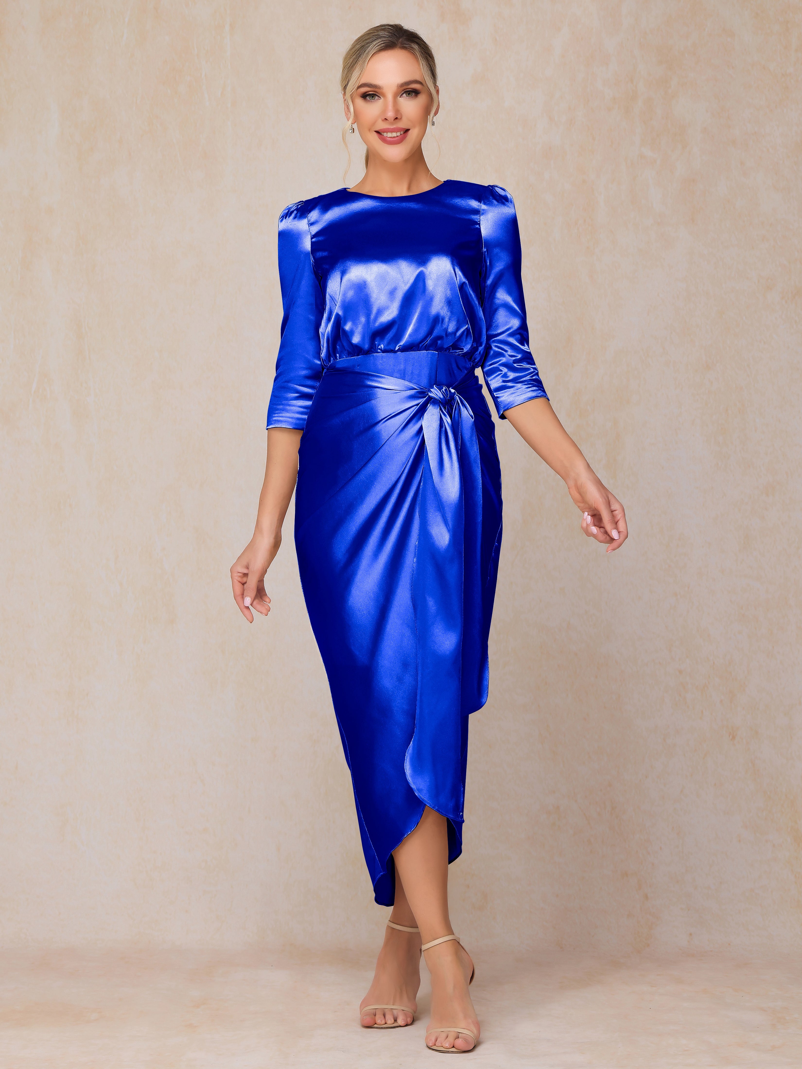 Half Sleeves Ankle Length Soft Satin Mother Of The  Groom Dress