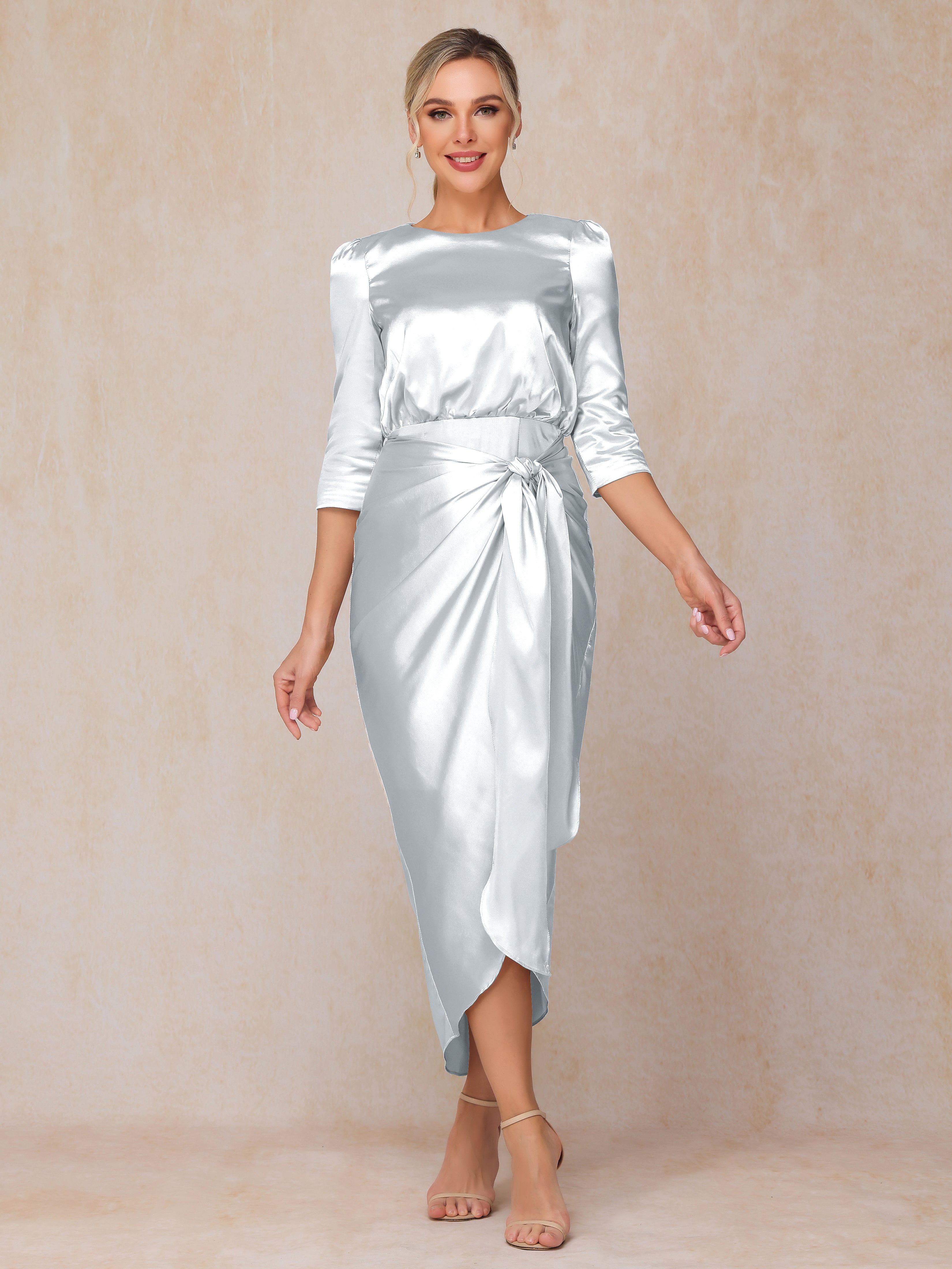 Half Sleeves Ankle Length Soft Satin Mother Of The Bride Dress