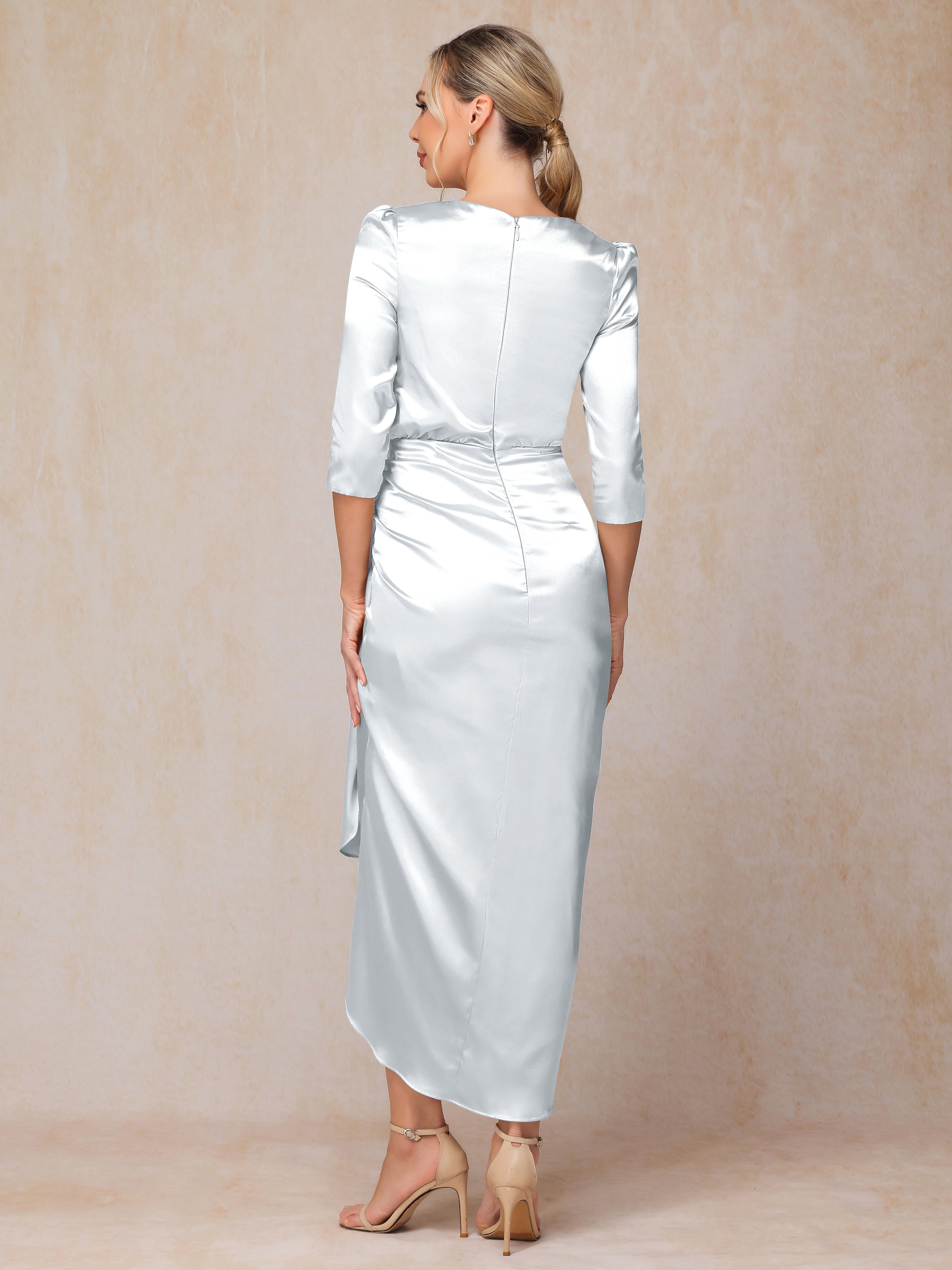 Half Sleeves Ankle Length Soft Satin Mother Of The  Groom Dress