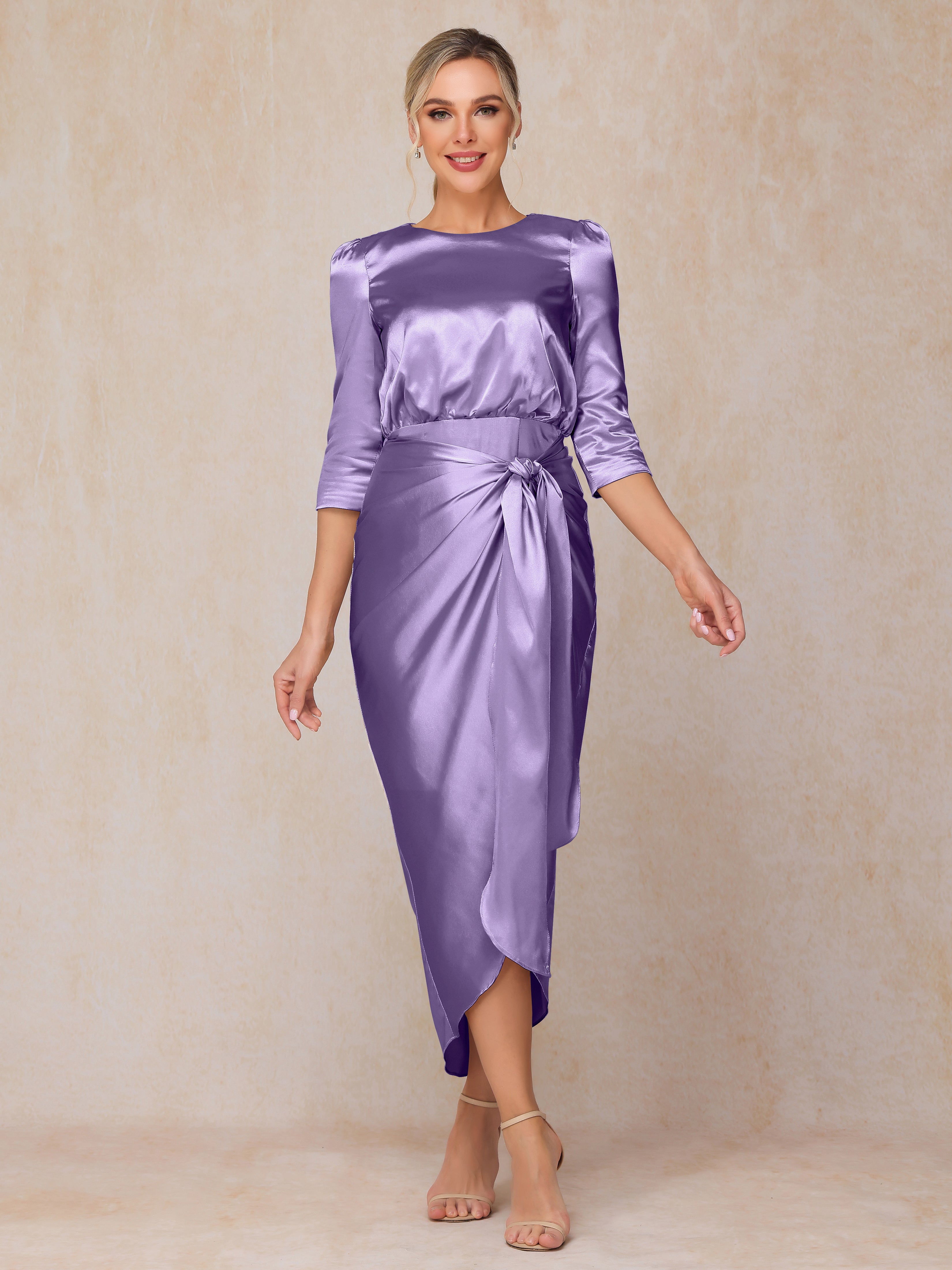 Half Sleeves Ankle Length Soft Satin Mother Of The  Groom Dress