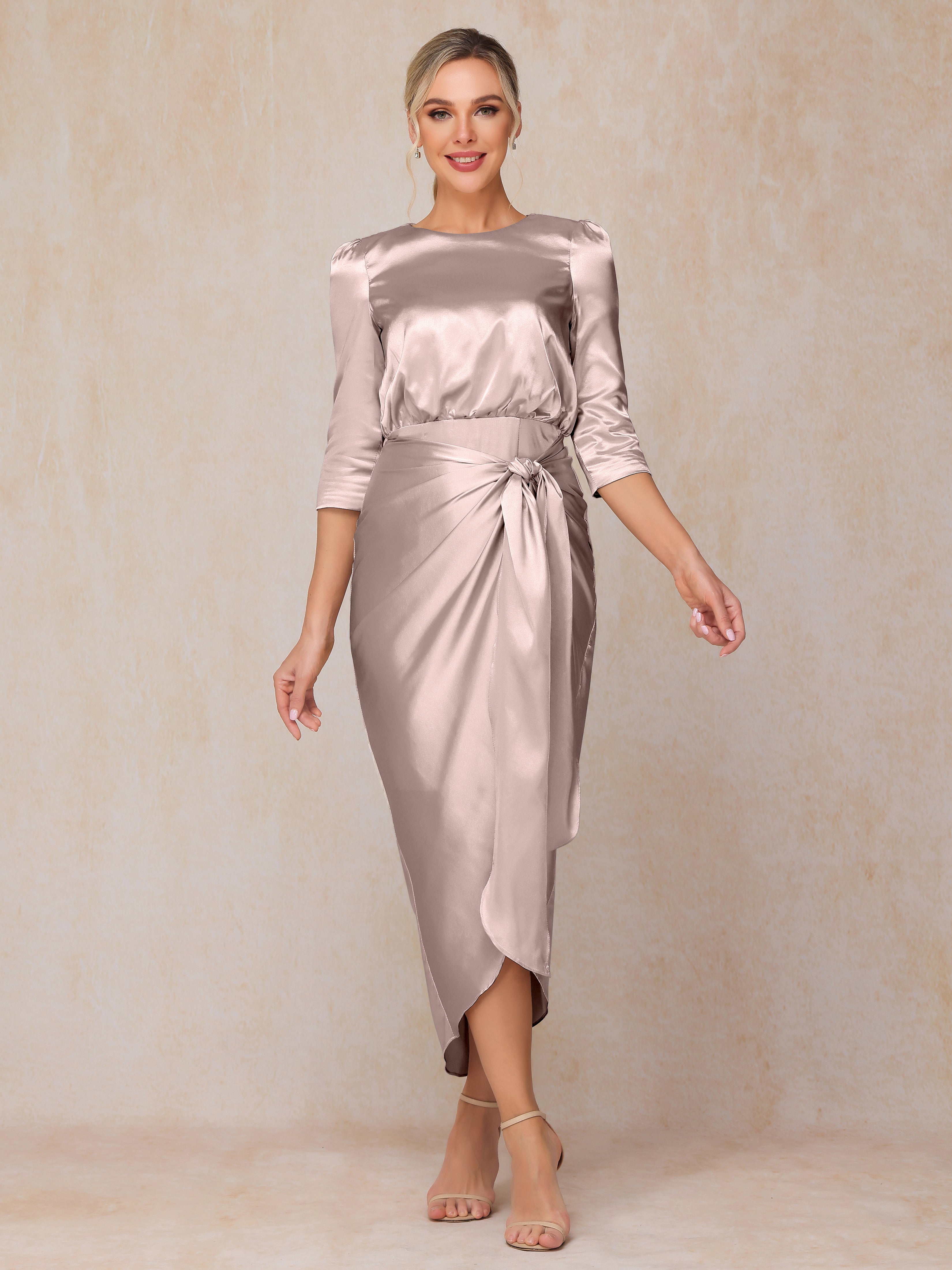 Half Sleeves Ankle Length Soft Satin Mother Of The  Groom Dress