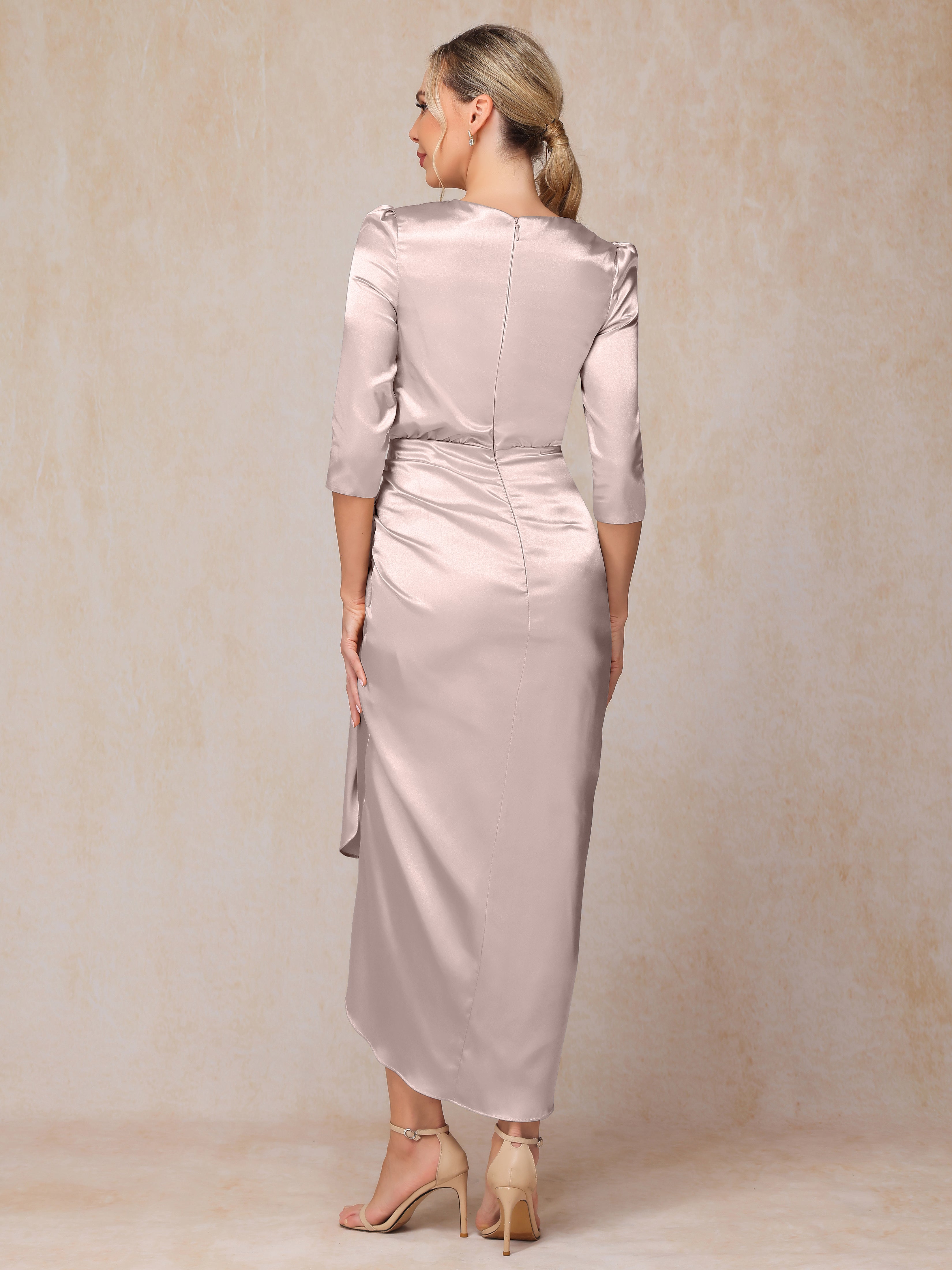 Half Sleeves Ankle Length Soft Satin Mother Of The  Groom Dress