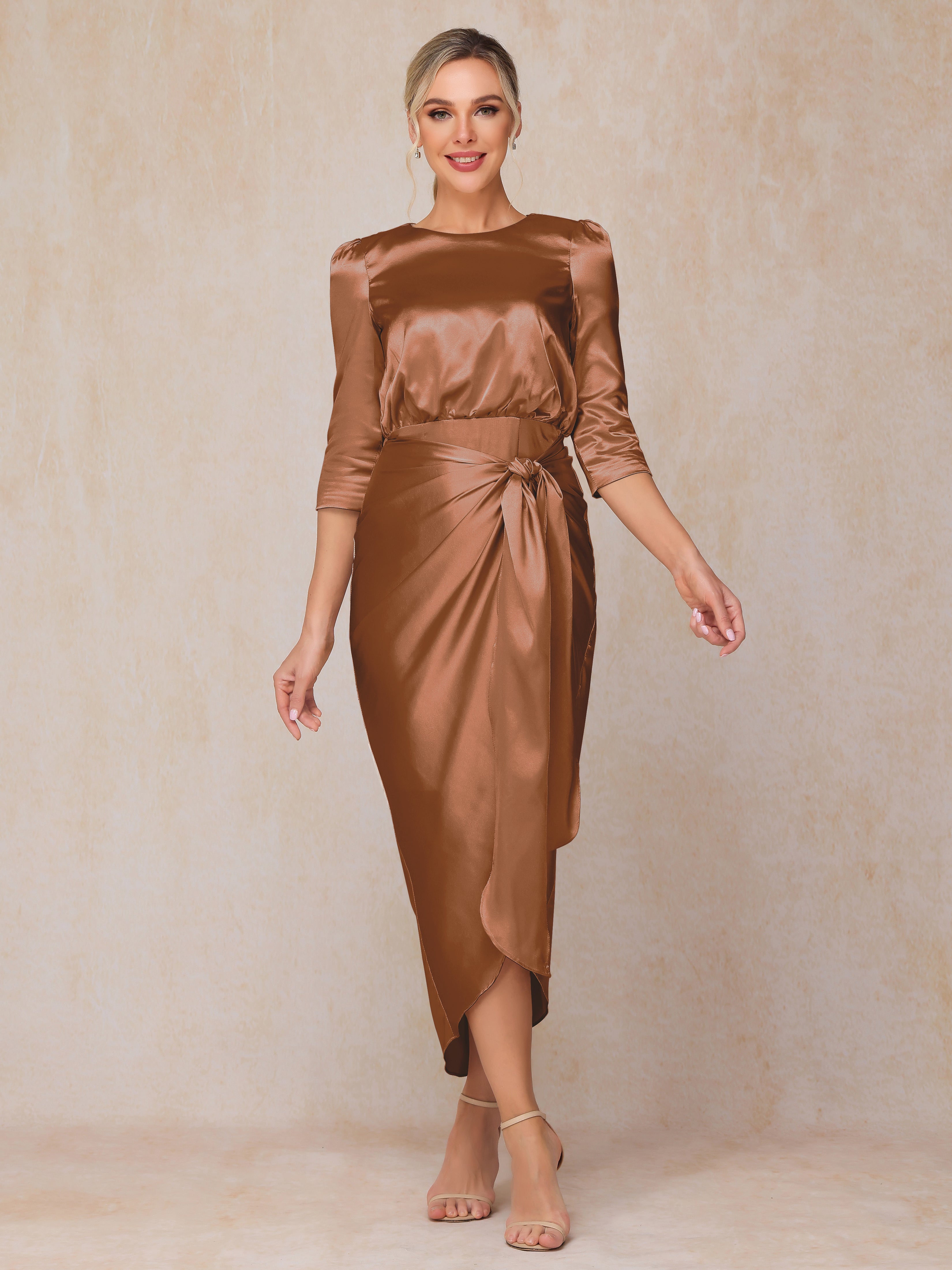 Half Sleeves Ankle Length Soft Satin Mother Of The Bride Dress