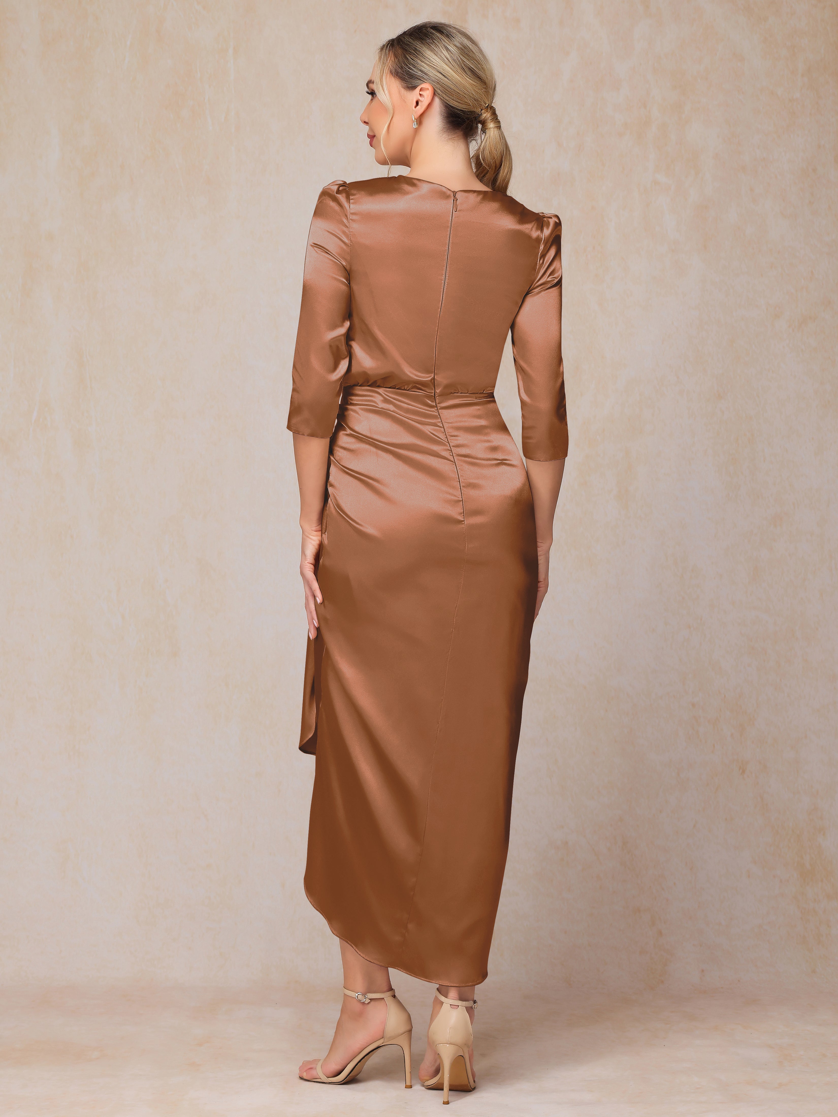 Half Sleeves Ankle Length Soft Satin Mother Of The Bride Dress