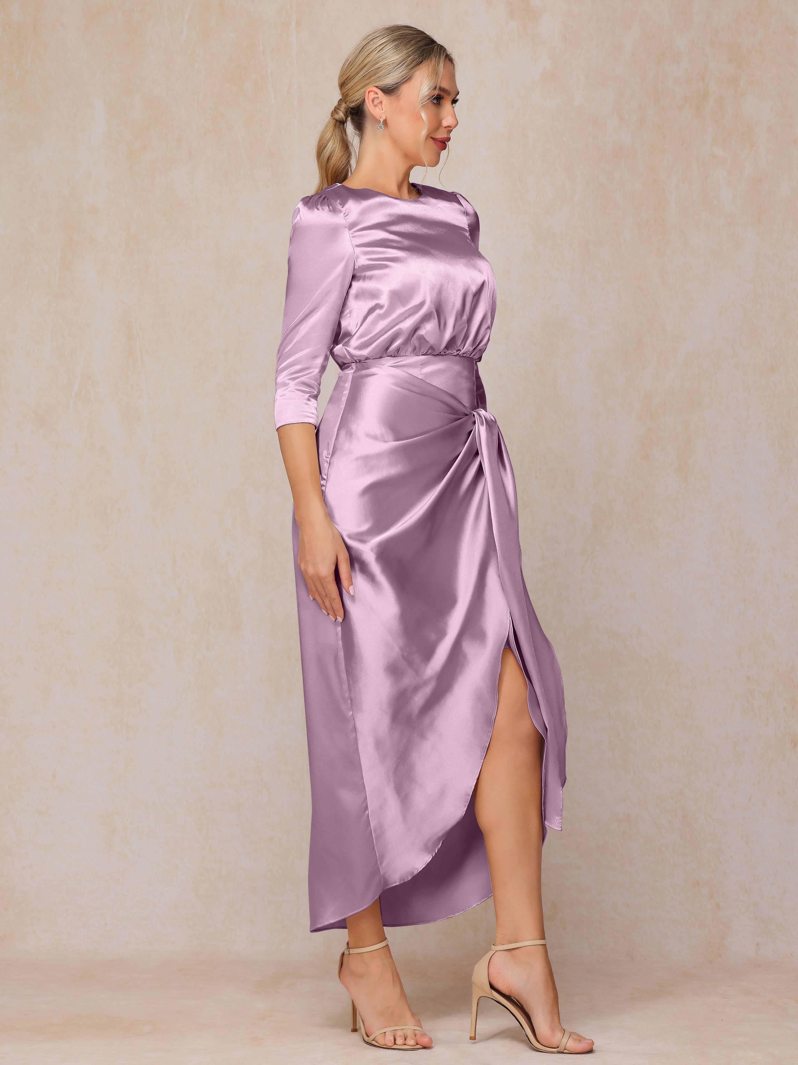 Half Sleeves Ankle Length Soft Satin Mother Of The Bride Dress