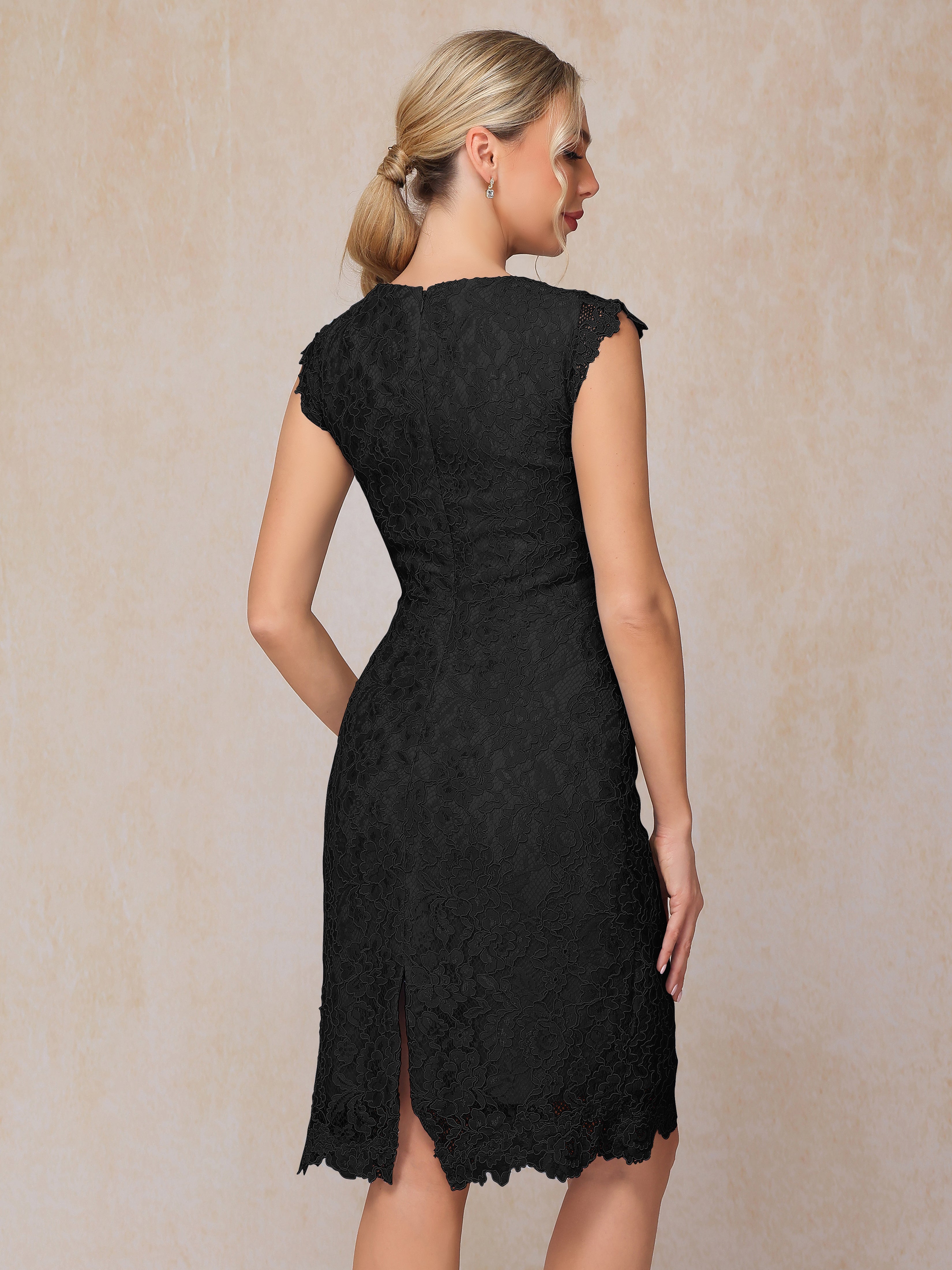 Cap Sleeves Knee Length Lace Mother Of The Bride Dress