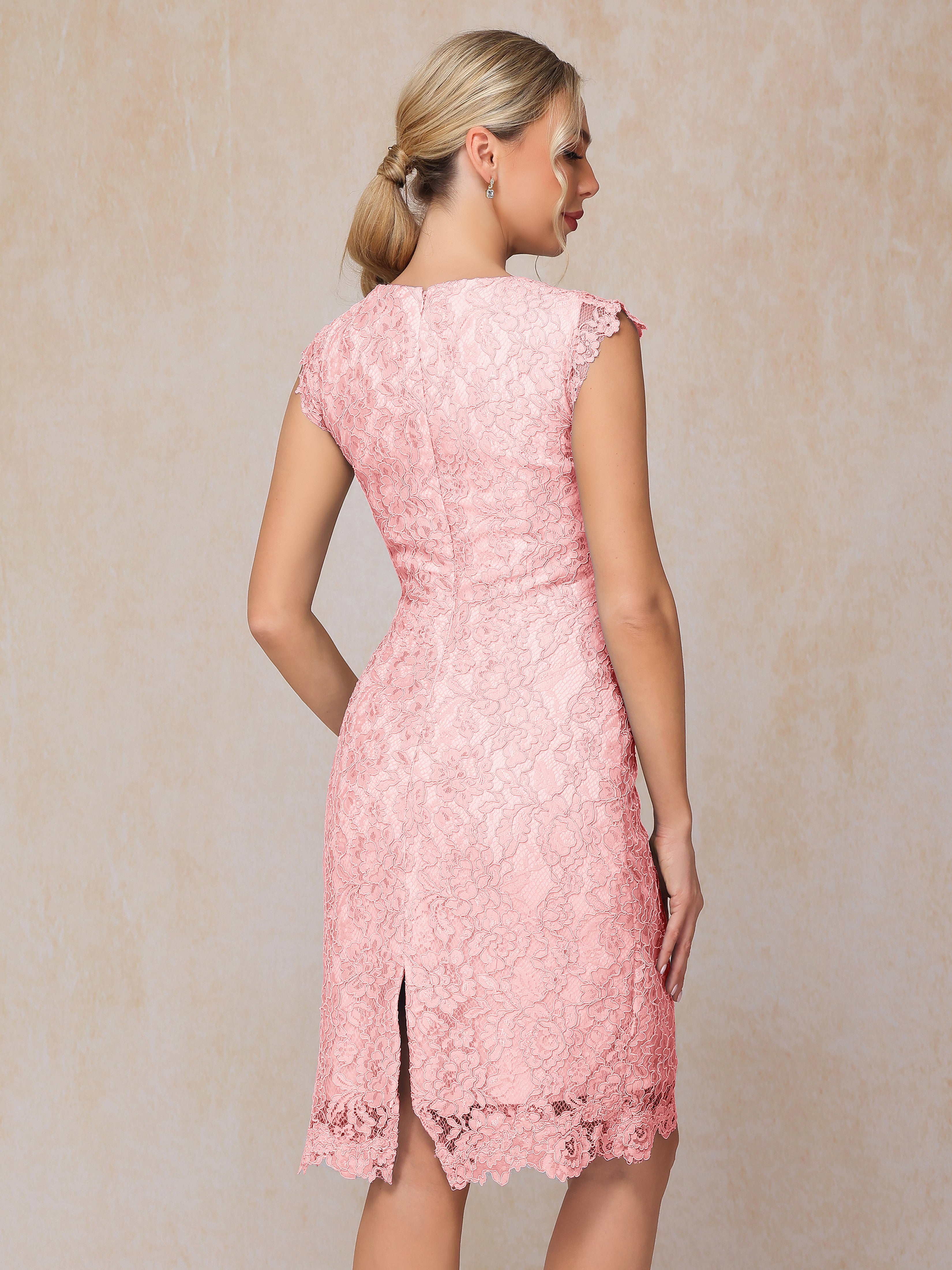 Cap Sleeves Knee Length Lace Mother Of The Bride Dress