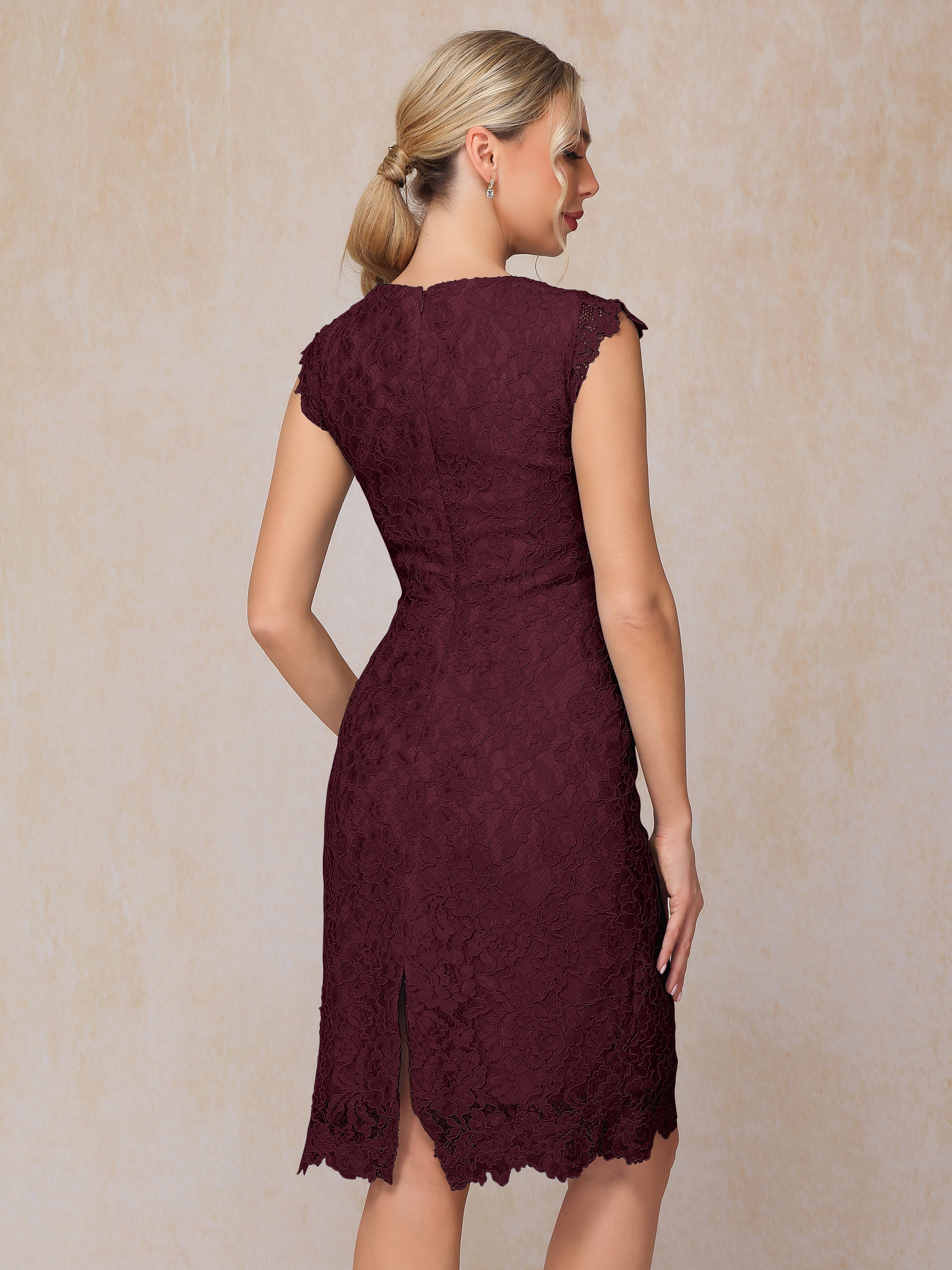 Cap Sleeves Knee Length Lace Mother Of The  Groom Dress