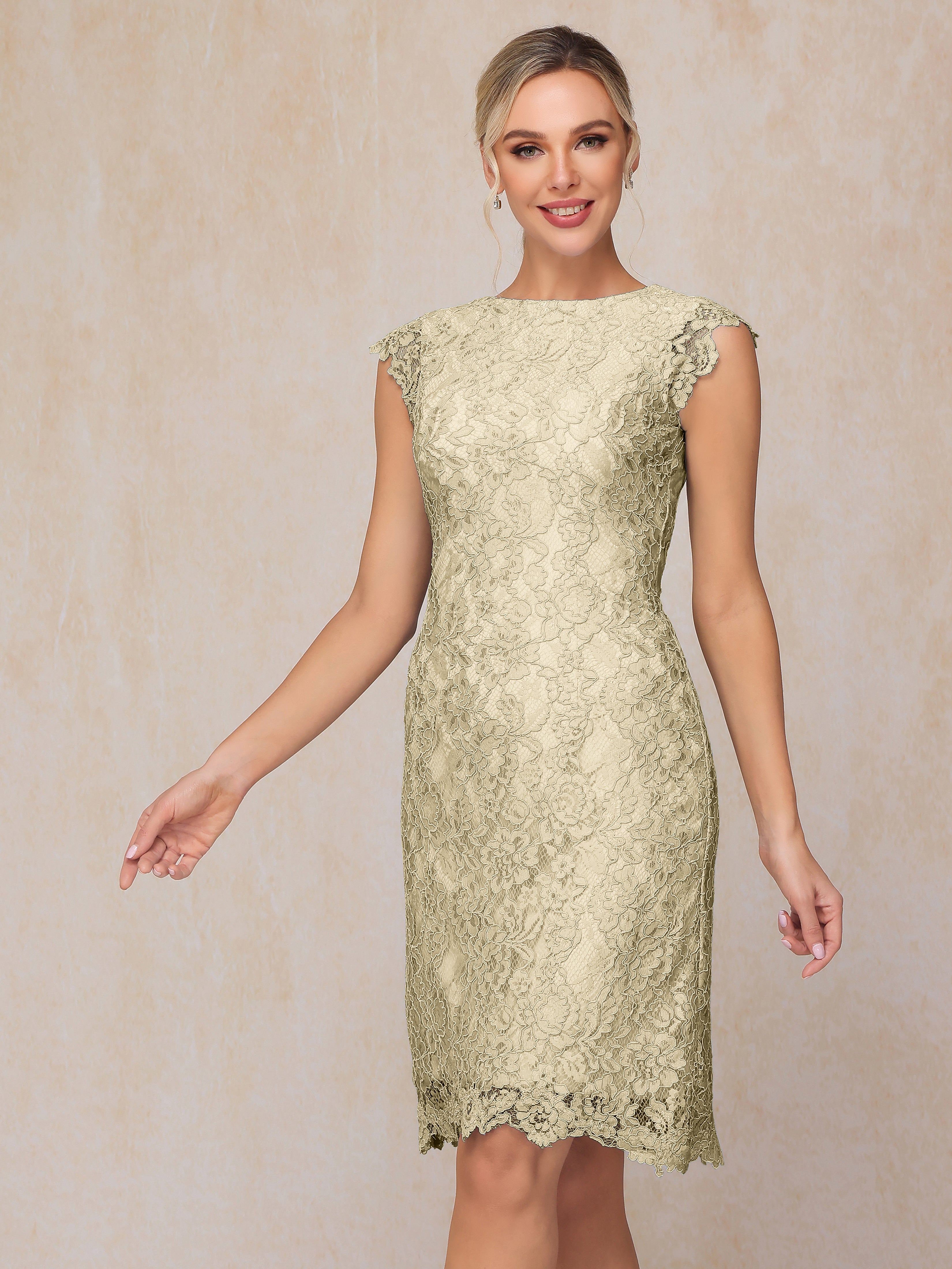 Cap Sleeves Knee Length Lace Mother Of The Bride Dress