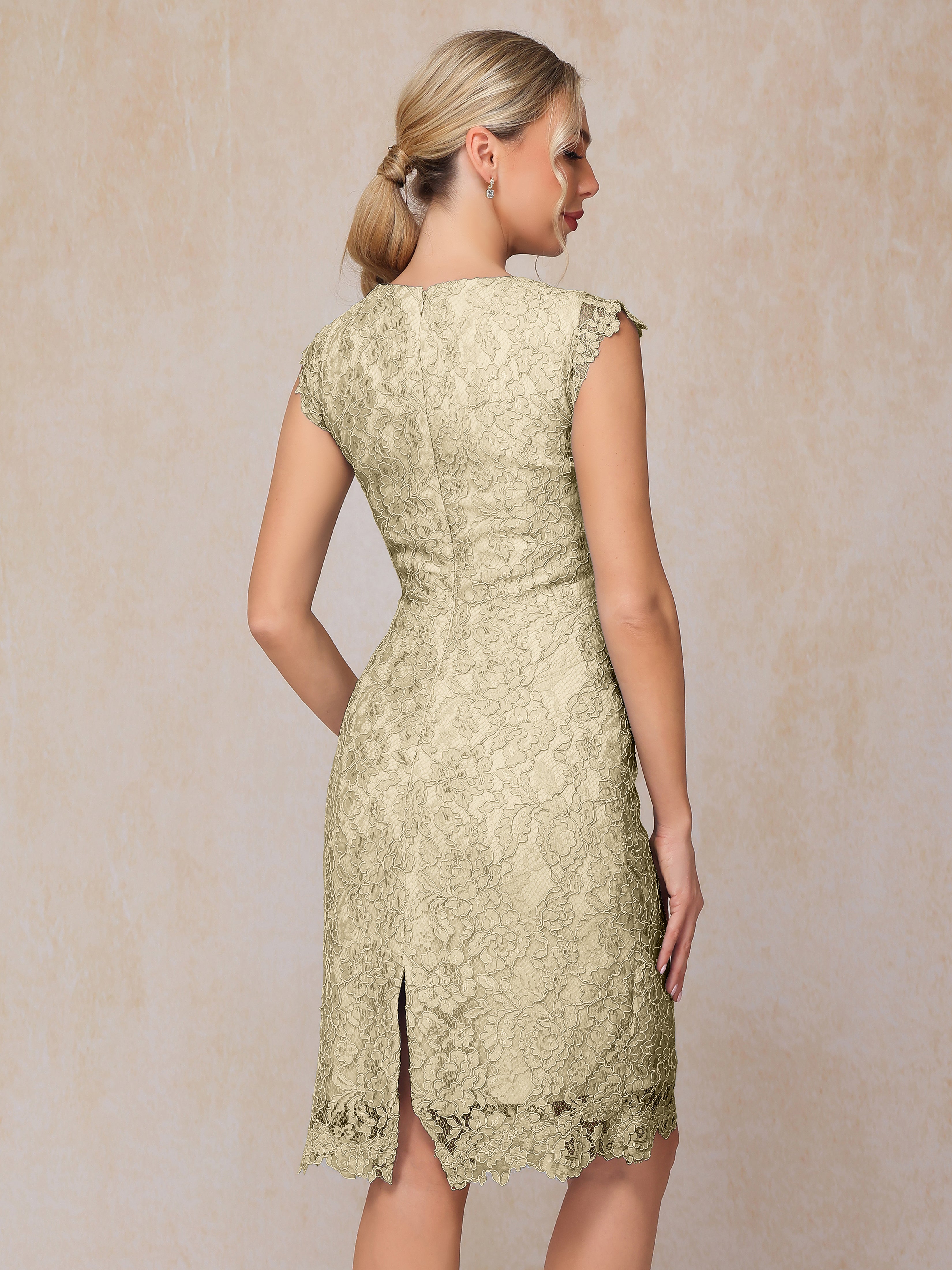 Cap Sleeves Knee Length Lace Mother Of The Bride Dress