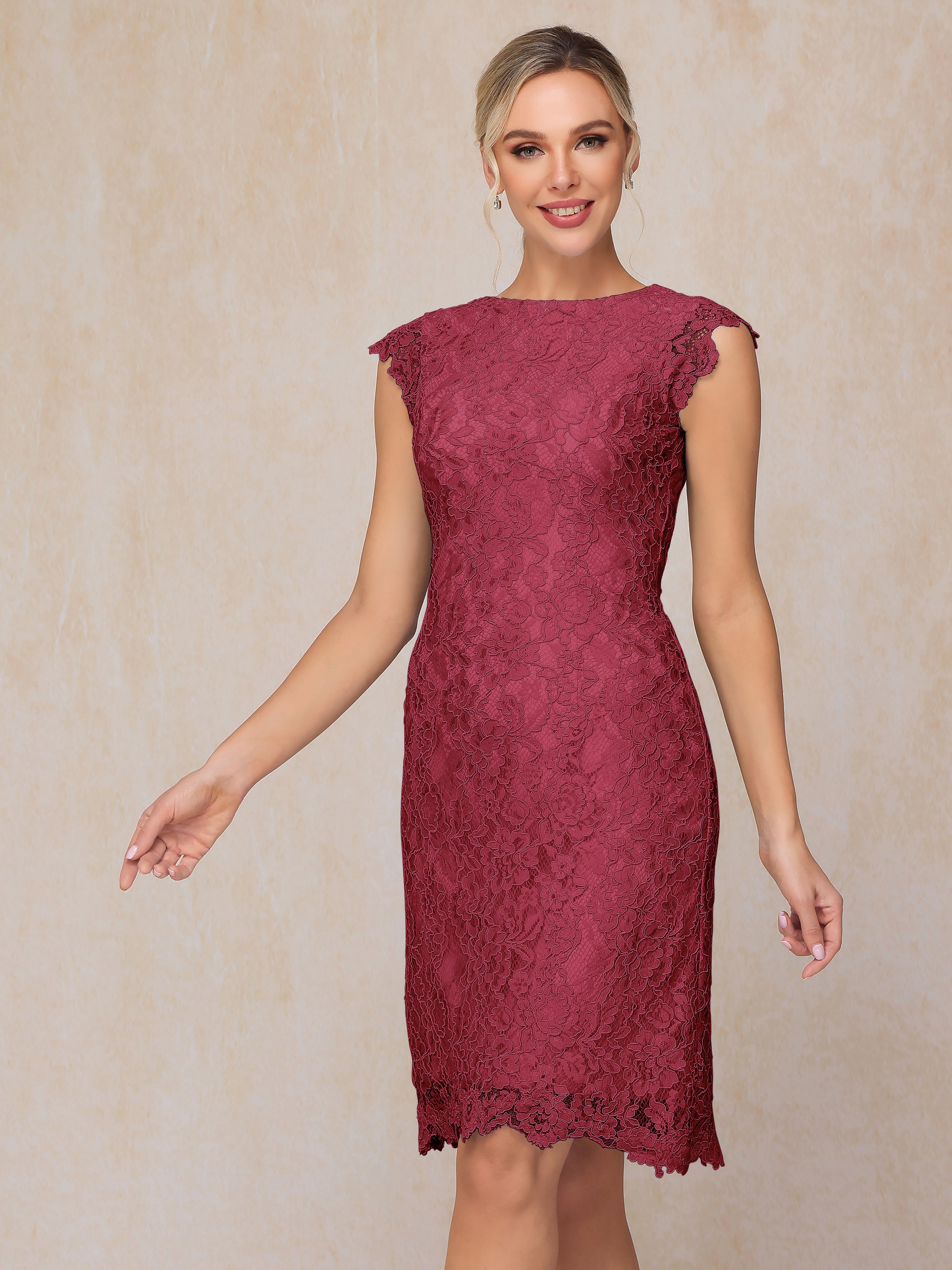 Cap Sleeves Knee Length Lace Mother Of The Bride Dress