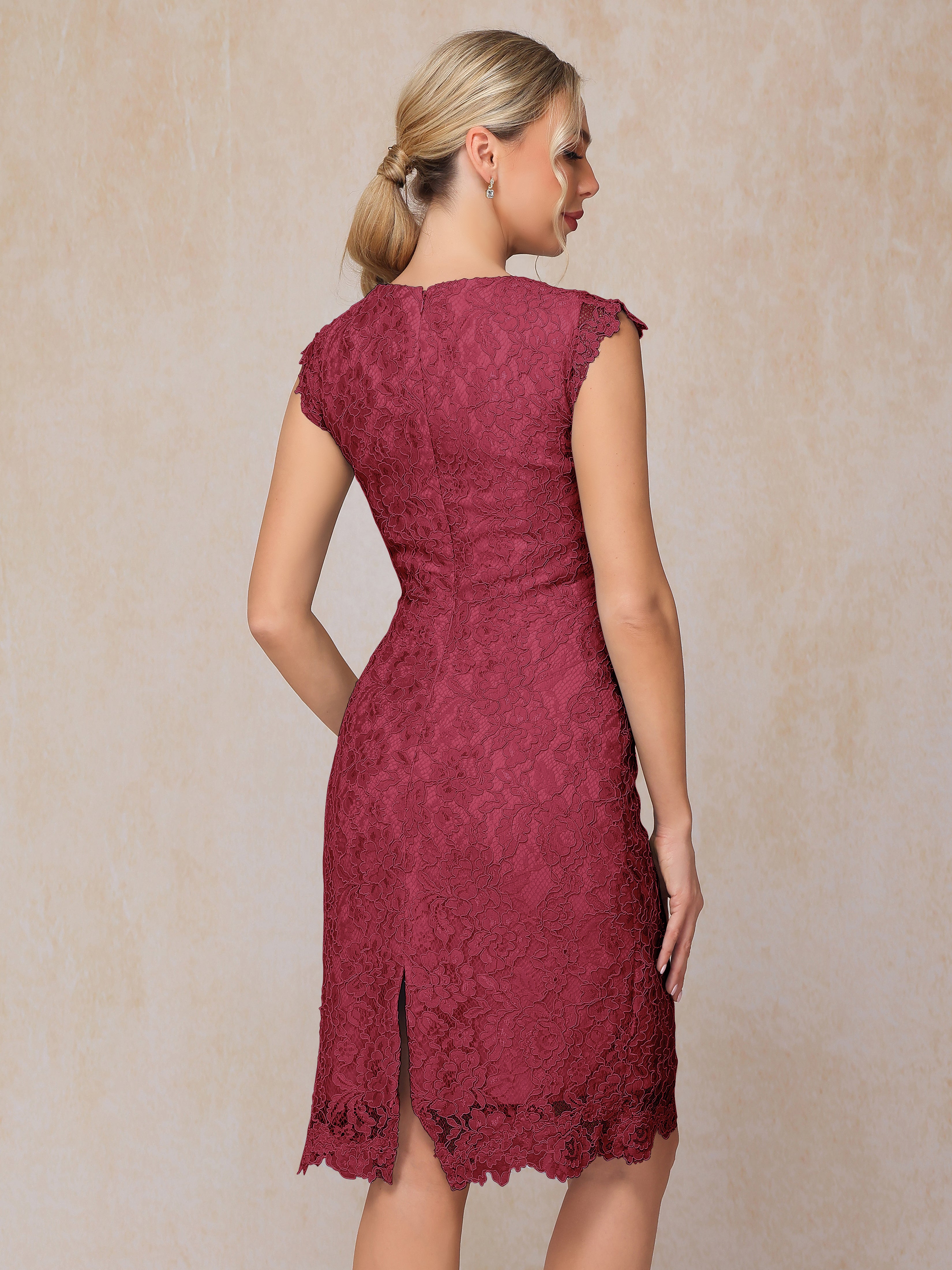 Cap Sleeves Knee Length Lace Mother Of The Bride Dress