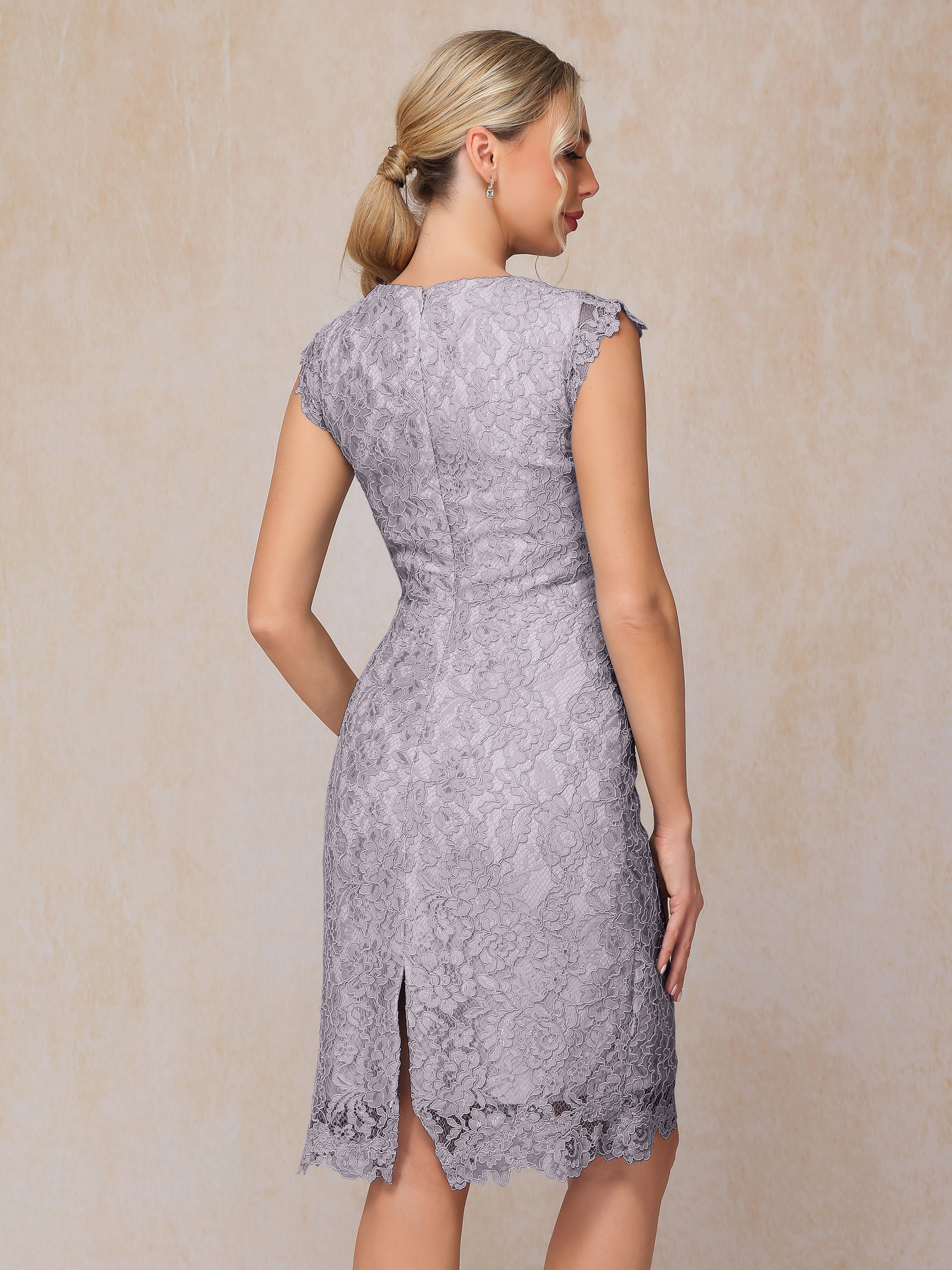 Cap Sleeves Knee Length Lace Mother Of The  Groom Dress