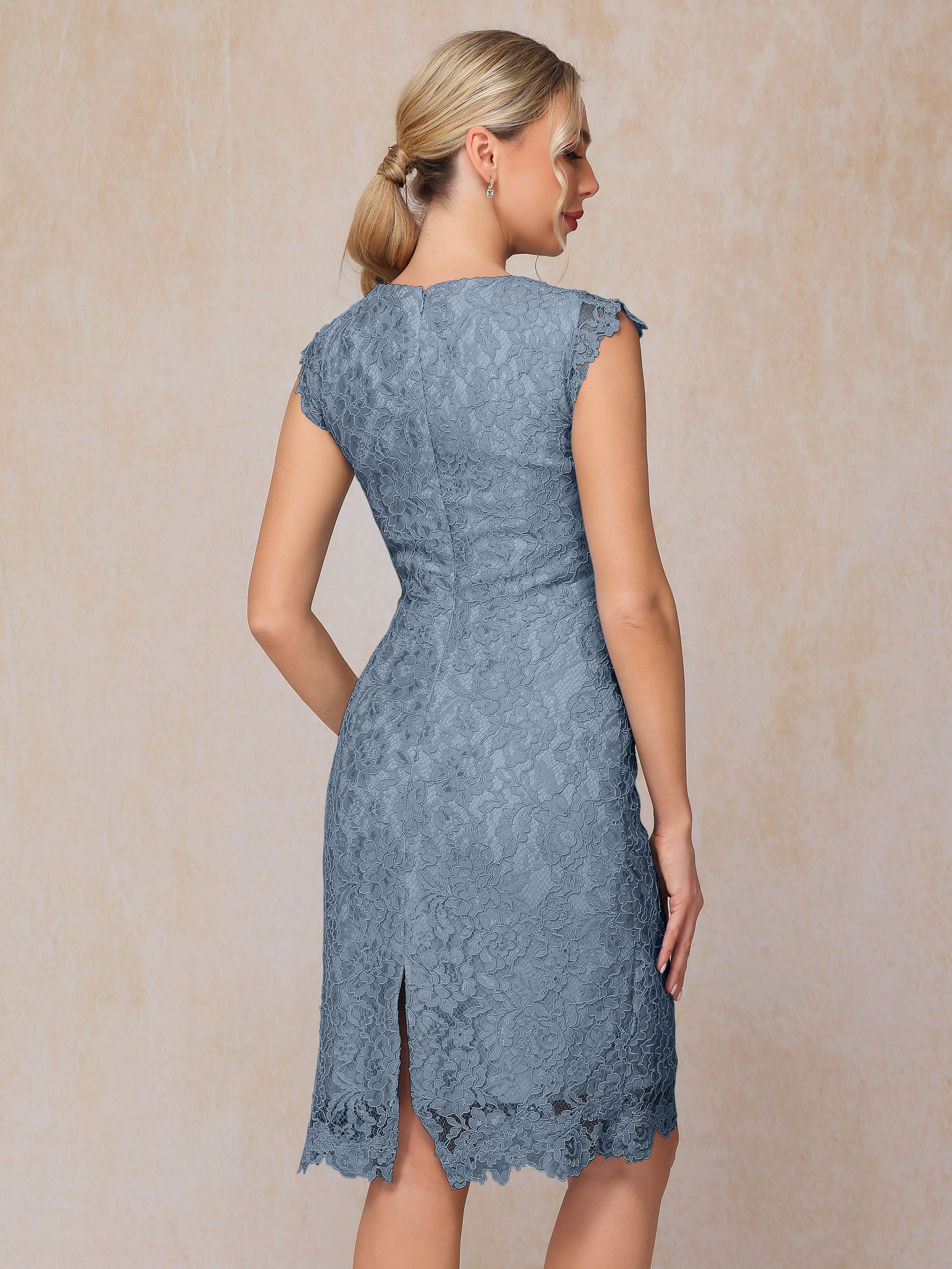 Cap Sleeves Knee Length Lace Mother Of The  Groom Dress