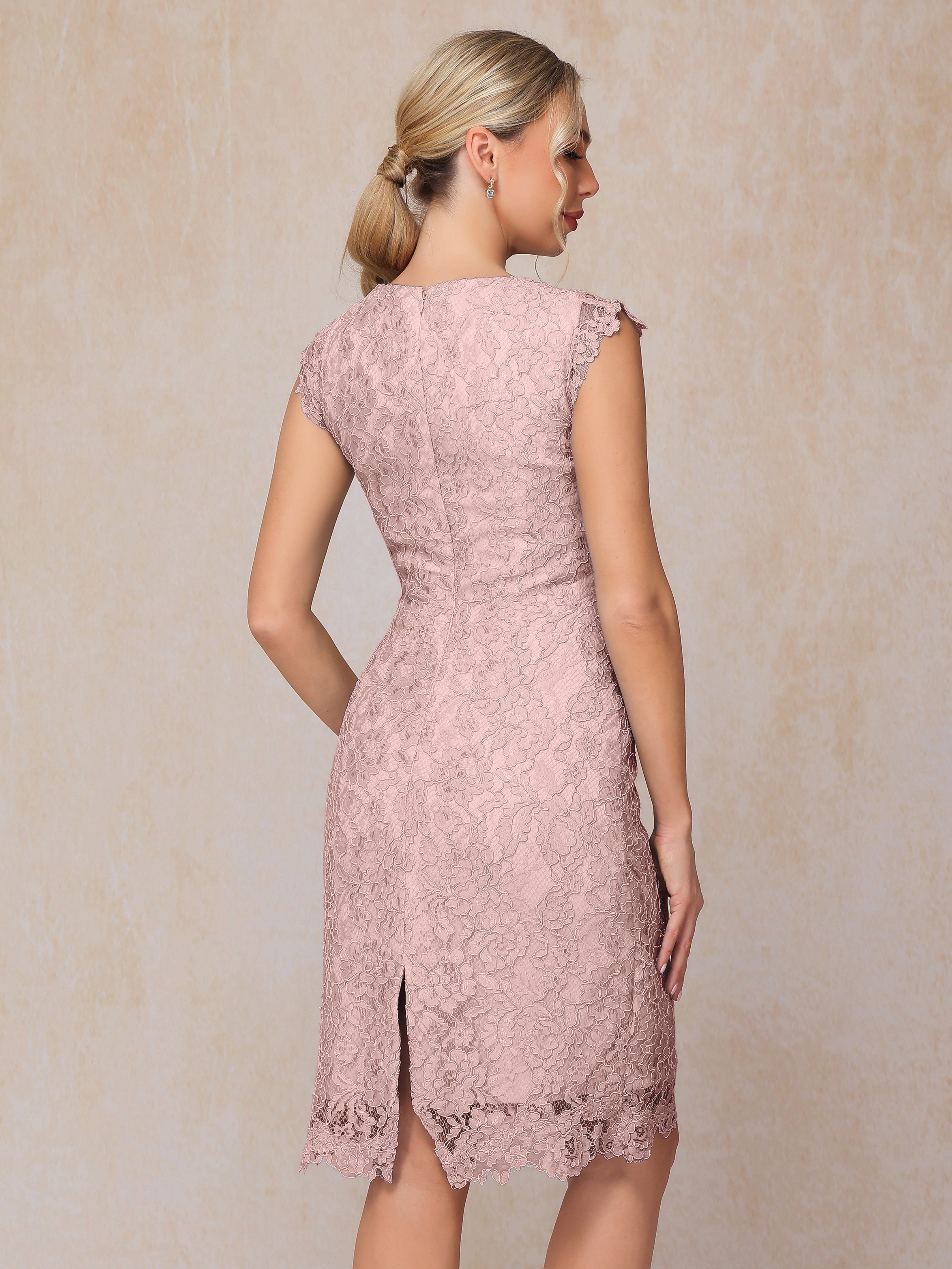 Cap Sleeves Knee Length Lace Mother Of The Bride Dress