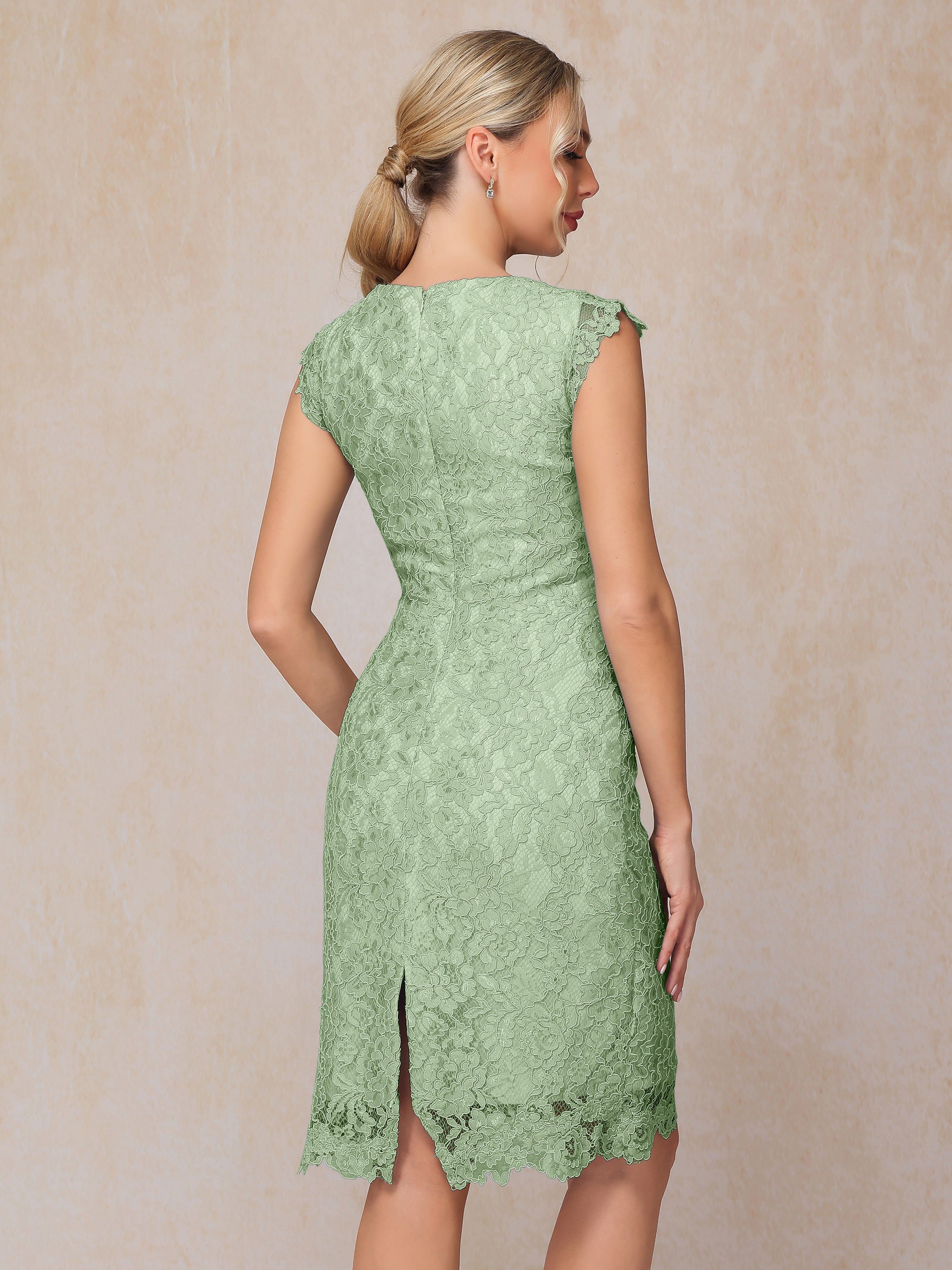 Cap Sleeves Knee Length Lace Mother Of The Bride Dress