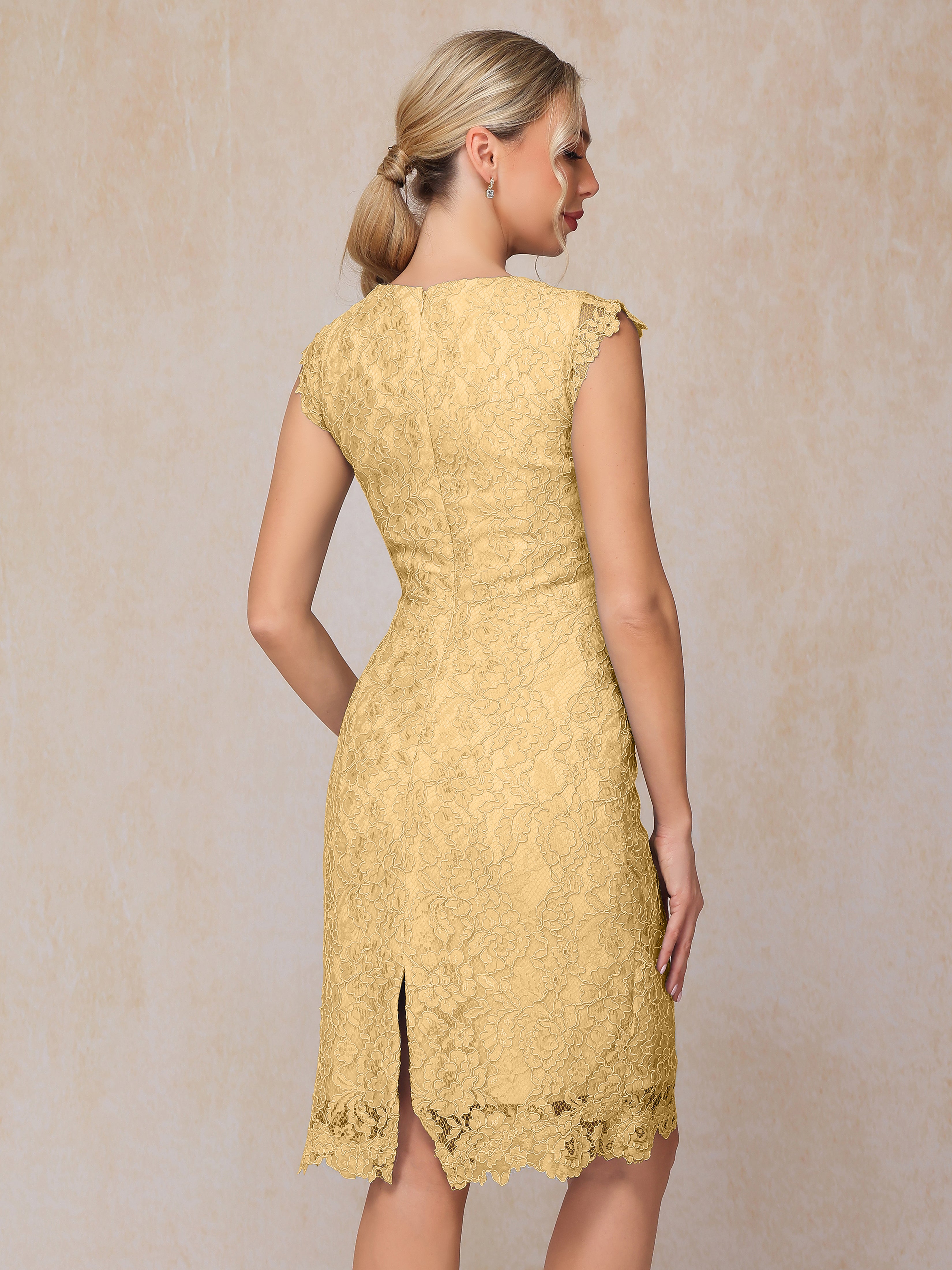 Cap Sleeves Knee Length Lace Wedding Guest Dress