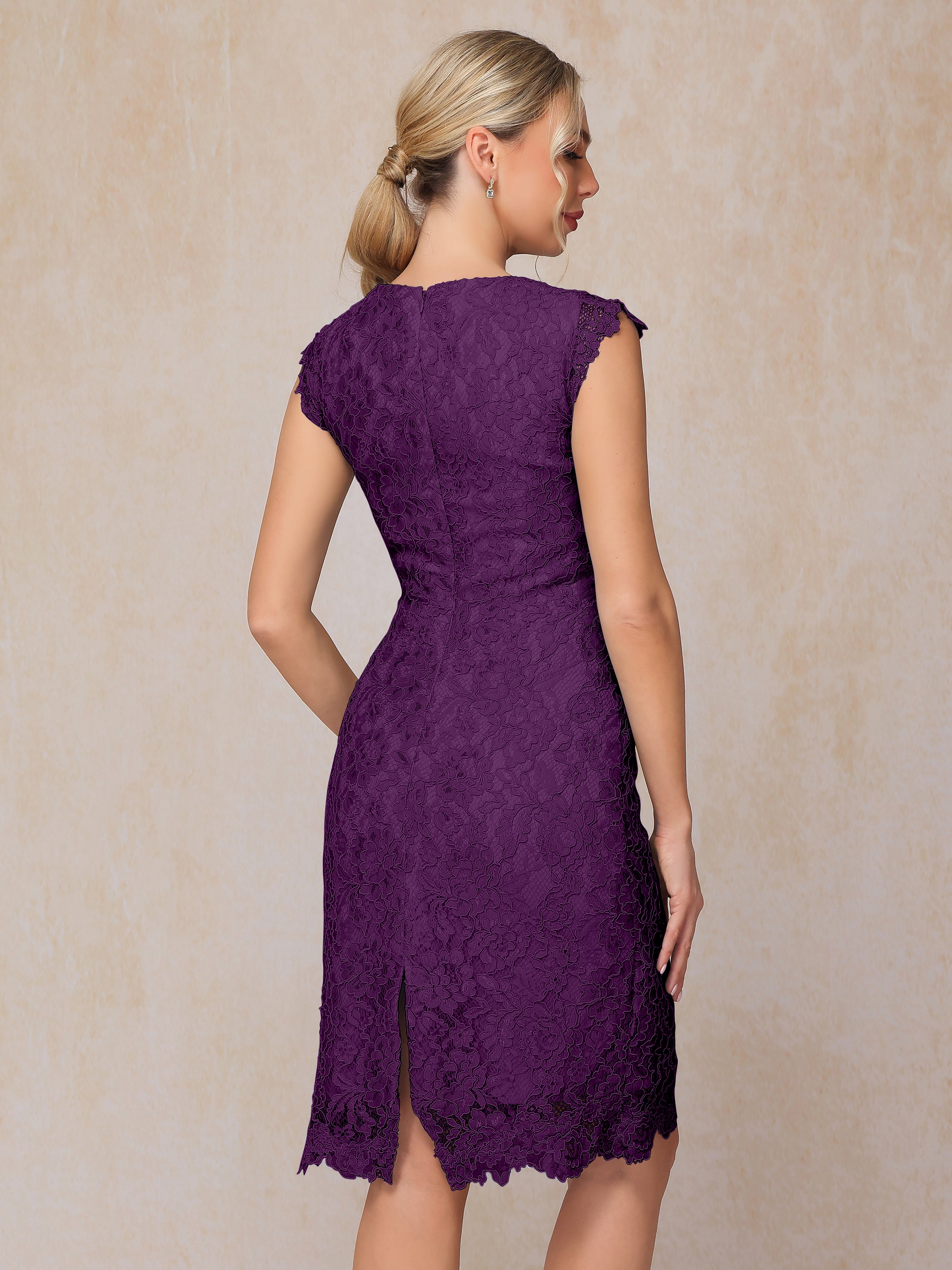 Cap Sleeves Knee Length Lace Mother Of The Bride Dress